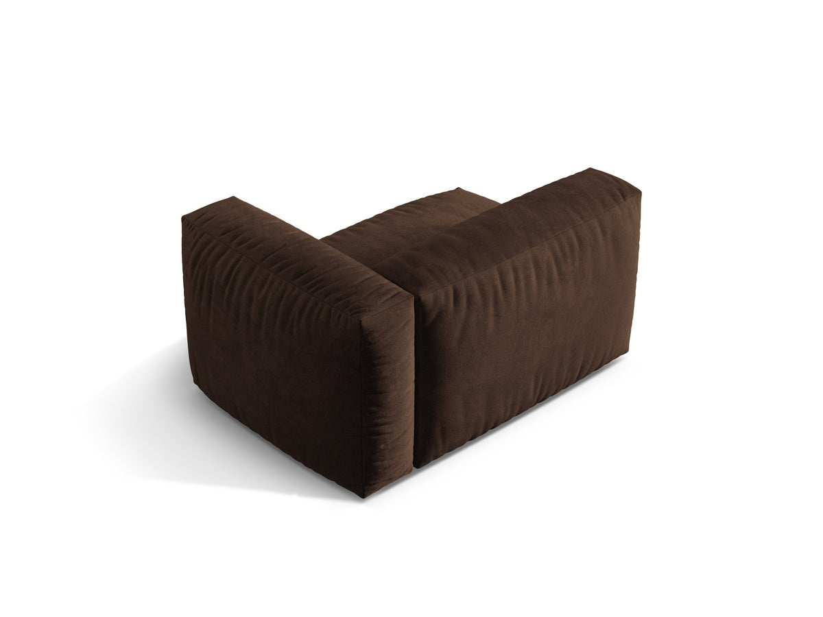 Produktfoto des modularen Sofa-Moduls Martina Breiter Einzelsitz von Micadoni in Schokolade mit Veloursstoff-Bezug und schwarzen Kunststoffbeinen