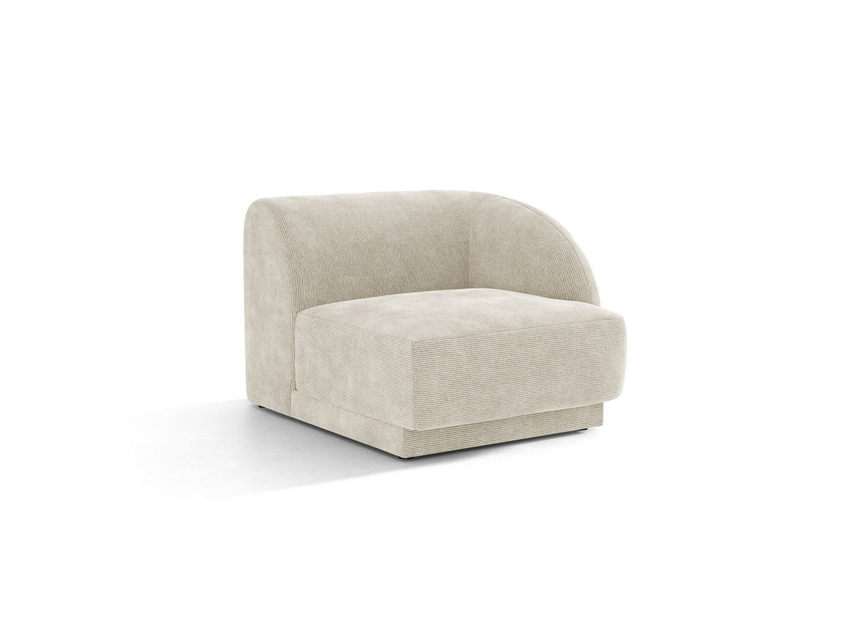 Miley Einsitzer von Micadoni: modulares Sofa-Modul in Dunkelbeige mit Stoffbezug Bluvel 30, schwarzen Kunststoffbeinen und gepolsterter Rückenlehne.
