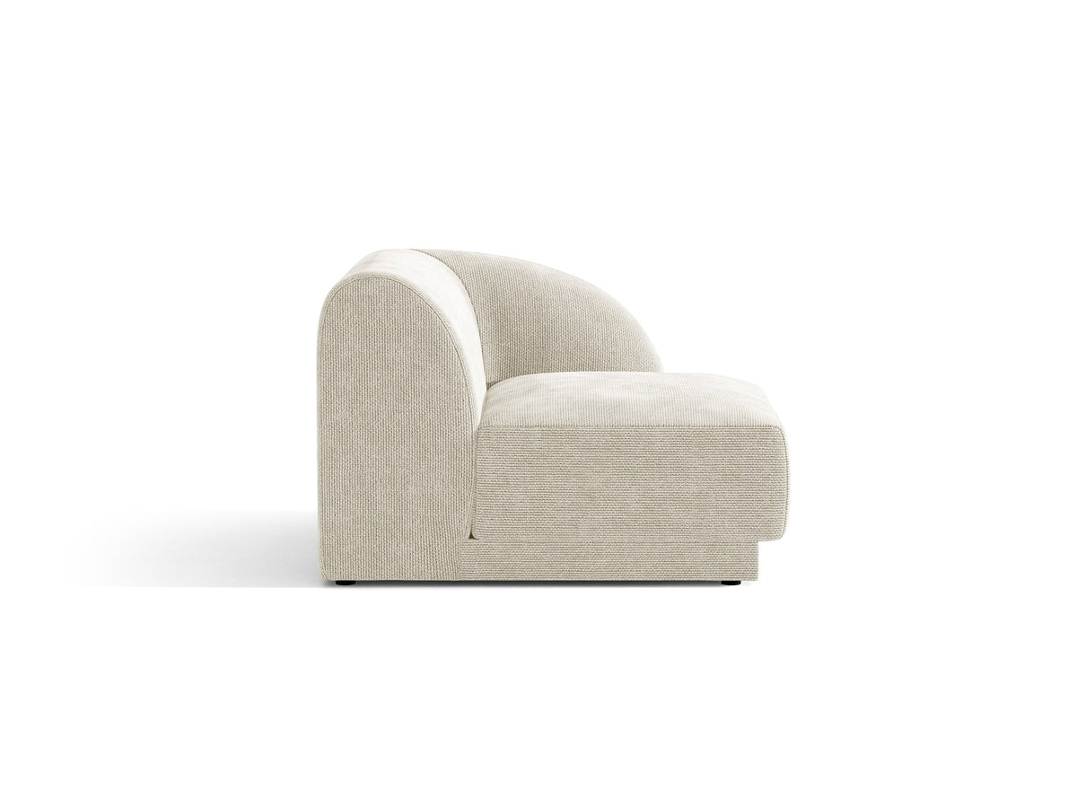 Miley Einsitzer von Micadoni: modulares Sofa-Modul in Dunkelbeige mit Stoffbezug Bluvel 30, schwarzen Kunststoffbeinen und gepolsterter Rückenlehne.