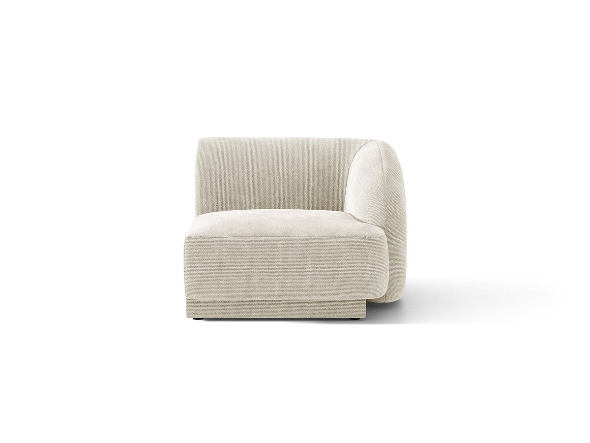 Miley Einsitzer von Micadoni: modulares Sofa-Modul in Dunkelbeige mit Stoffbezug Bluvel 30, schwarzen Kunststoffbeinen und gepolsterter Rückenlehne.
