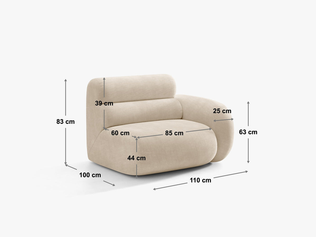 Modulares Sofa Neo von Micadoni in dunklem Olivgrün mit Baloo-Stoffbezug, hoher Rückenlehne und schwarzen Kunststoffbeinen.