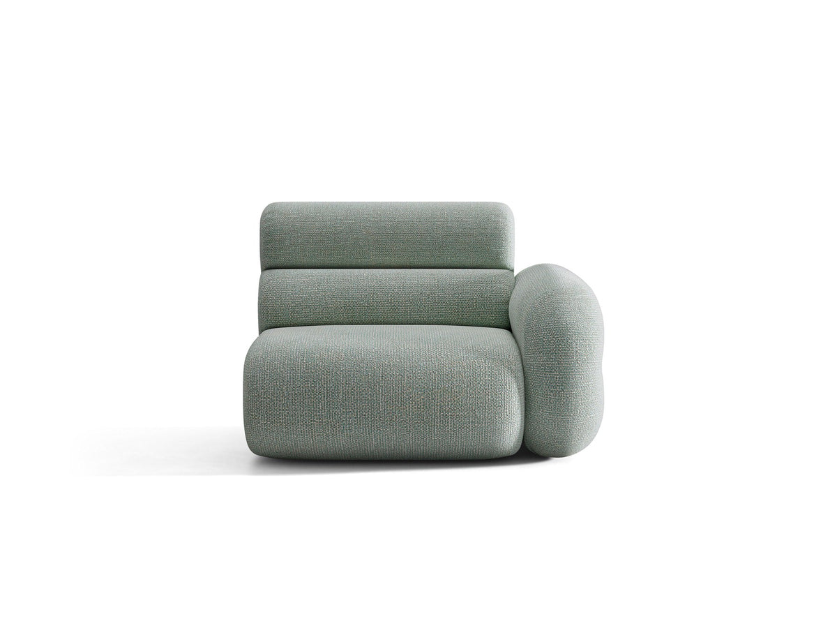 Modulares Sofa Neo von Micadoni in dunklem Olivgrün mit Baloo-Stoffbezug, hoher Rückenlehne und schwarzen Kunststoffbeinen.