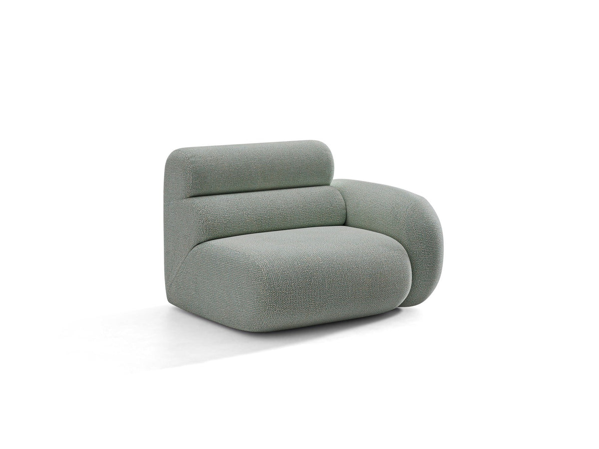 Modulares Sofa Neo von Micadoni in dunklem Olivgrün mit Baloo-Stoffbezug, hoher Rückenlehne und schwarzen Kunststoffbeinen.