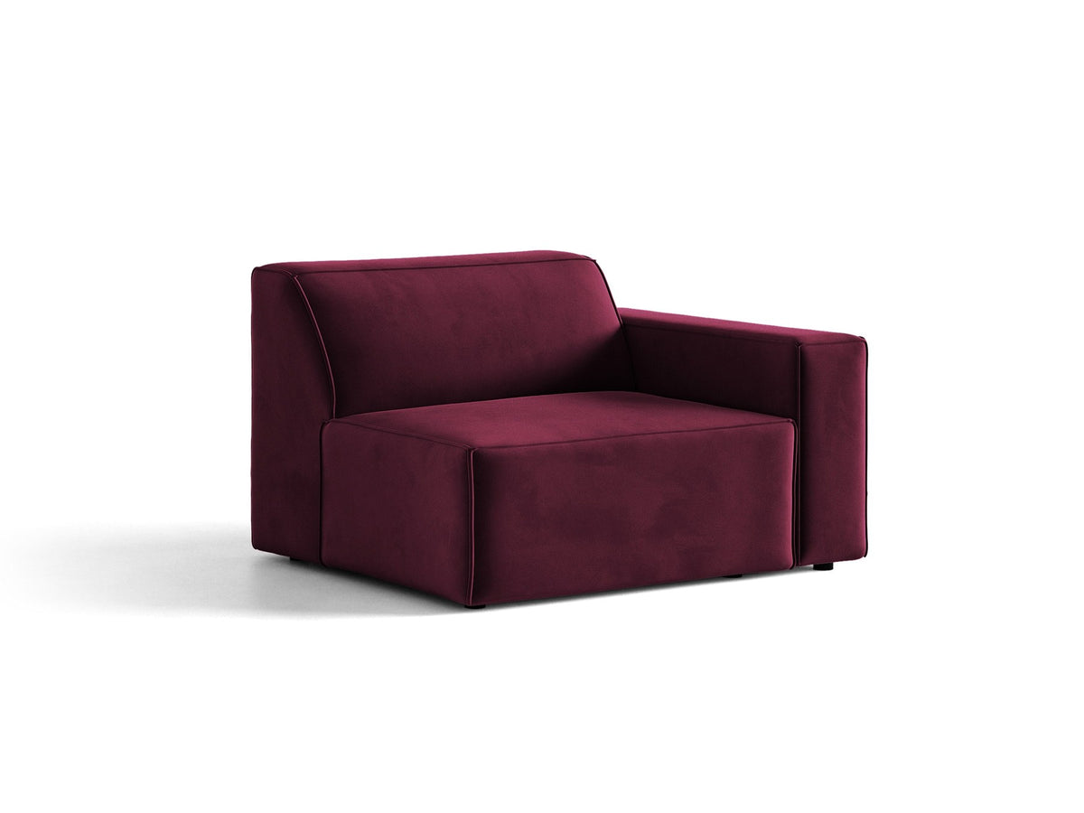 Modulares Sofa Jodie von Micadoni in leichtem Beige mit Venus-Samtstoff, schwarzen Kunststoffbeinen und rechtsseitiger Ausrichtung.