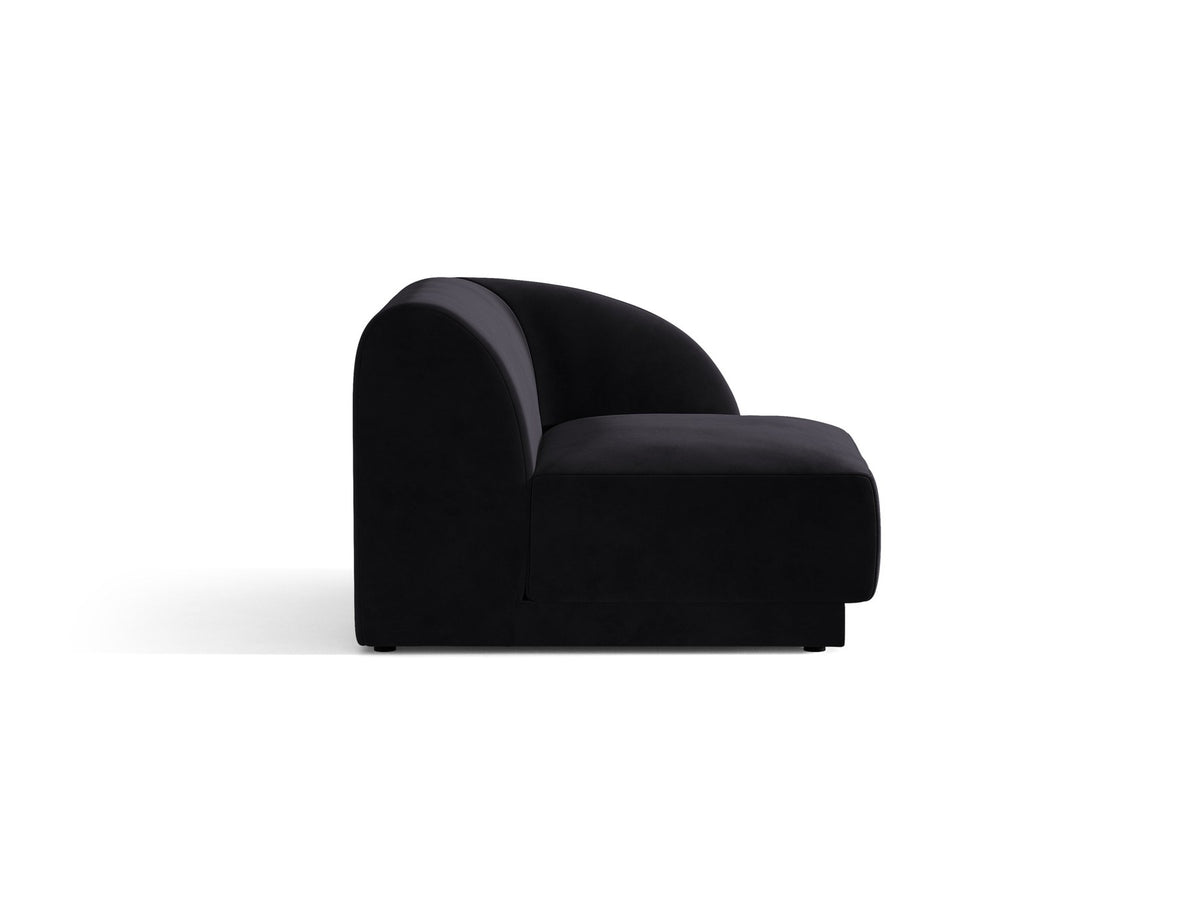 Miley Einsitzer von Micadoni: modulares Sofa-Modul in Dunkelbeige mit Stoffbezug Bluvel 30, schwarzen Kunststoffbeinen und gepolsterter Rückenlehne.