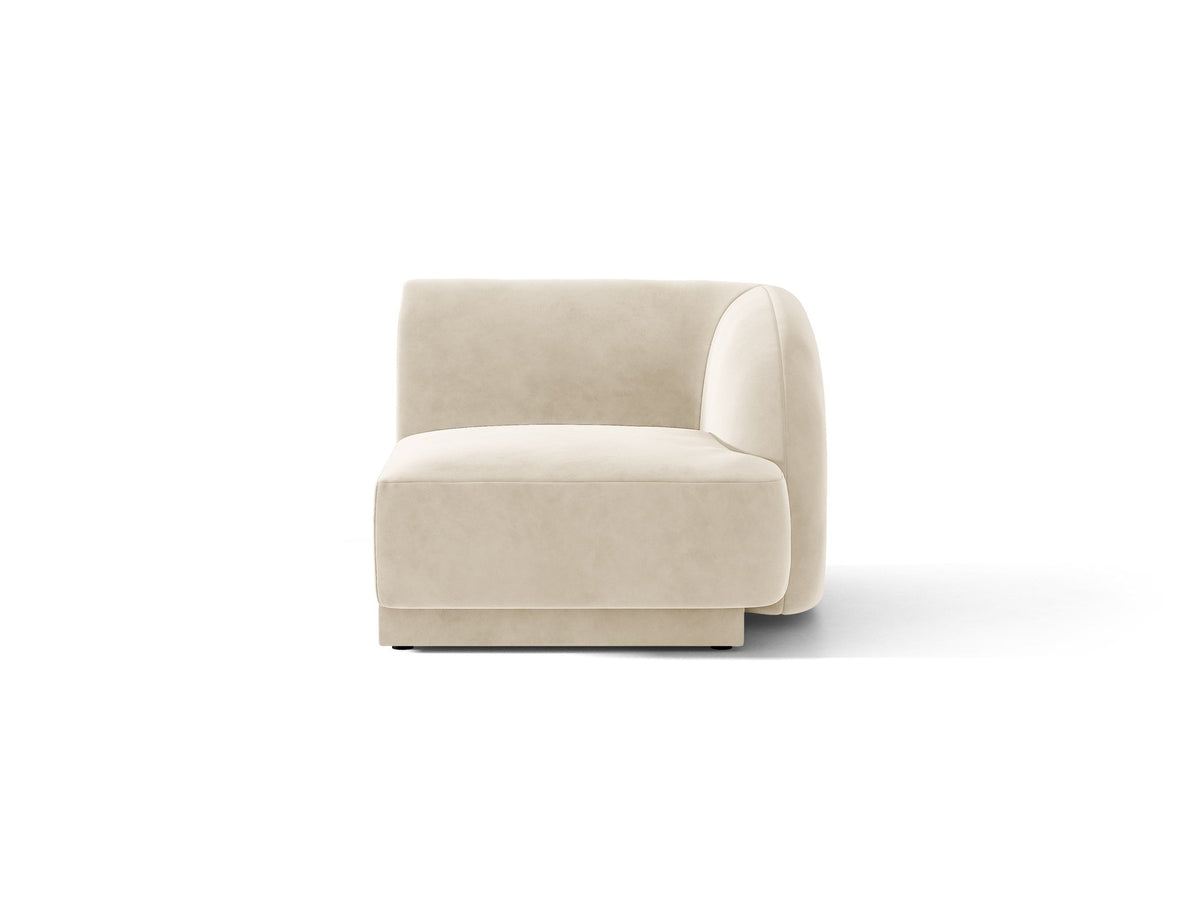 Miley Einsitzer von Micadoni: modulares Sofa-Modul in Dunkelbeige mit Stoffbezug Bluvel 30, schwarzen Kunststoffbeinen und gepolsterter Rückenlehne.