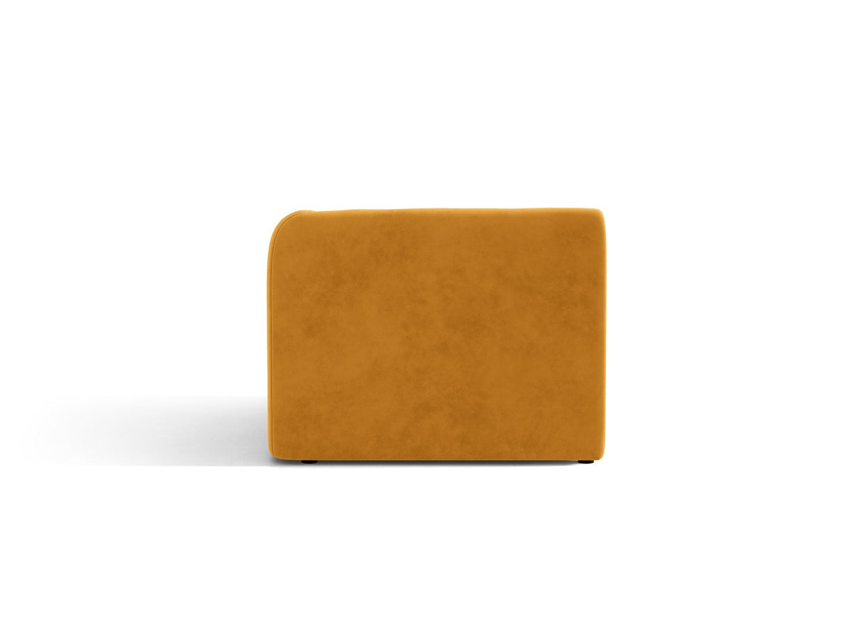 Miley Einsitzer von Micadoni: modulares Sofa-Modul in Dunkelbeige mit Stoffbezug Bluvel 30, schwarzen Kunststoffbeinen und gepolsterter Rückenlehne.