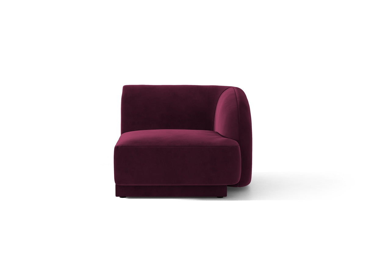 Miley Einsitzer von Micadoni: modulares Sofa-Modul in Dunkelbeige mit Stoffbezug Bluvel 30, schwarzen Kunststoffbeinen und gepolsterter Rückenlehne.