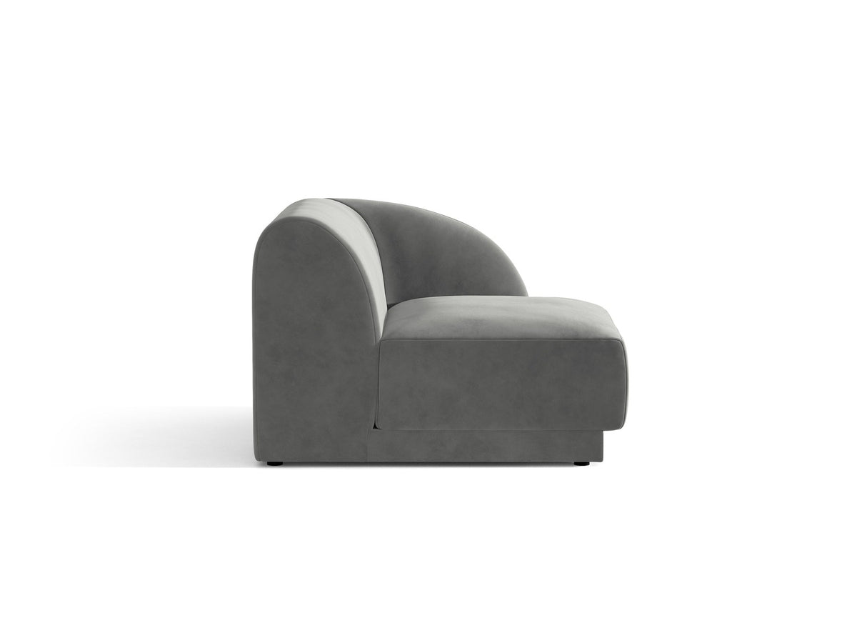 Miley Einsitzer von Micadoni: modulares Sofa-Modul in Dunkelbeige mit Stoffbezug Bluvel 30, schwarzen Kunststoffbeinen und gepolsterter Rückenlehne.