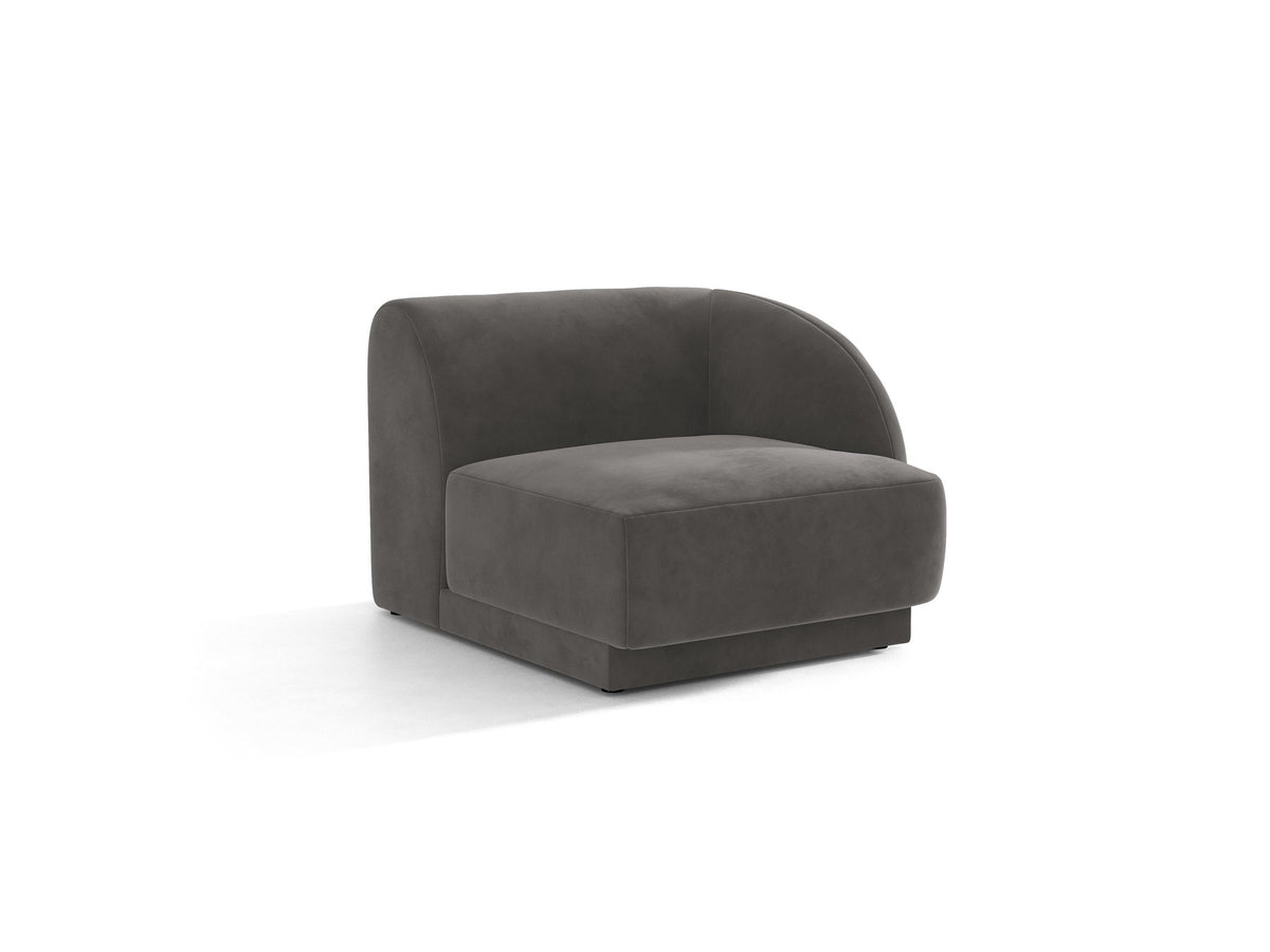 Miley Einsitzer von Micadoni: modulares Sofa-Modul in Dunkelbeige mit Stoffbezug Bluvel 30, schwarzen Kunststoffbeinen und gepolsterter Rückenlehne.
