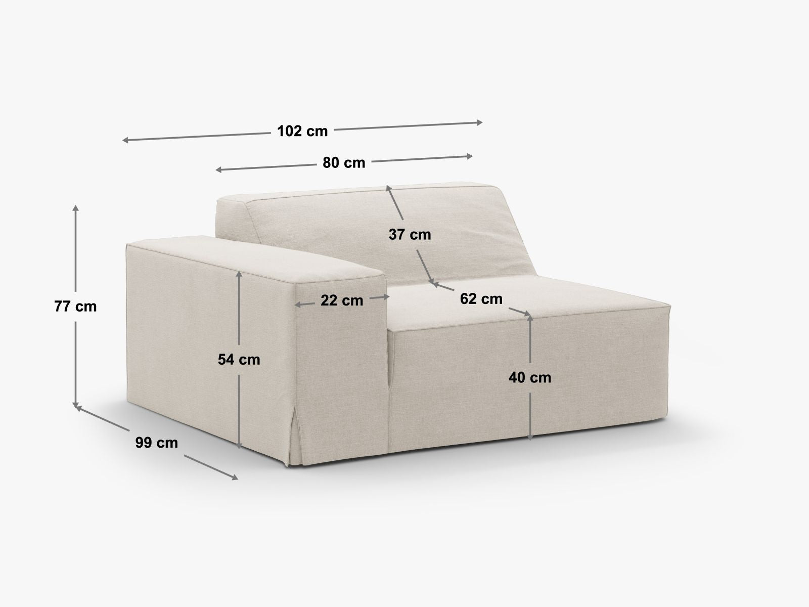 Beige 1-Sitzer Jodie Modul von Micadoni, ideal für individuelle Sofa-Kombinationen, vereint elegantes Design mit hohem Sitzkomfort.