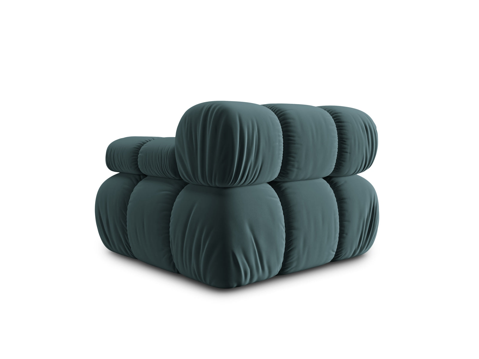 Rechtsseitiges 1-Sitzer Modul Bellis in sanftem Türkis, gefertigt aus hochwertigem Velours, perfekt für moderne Wohnkonzepte.