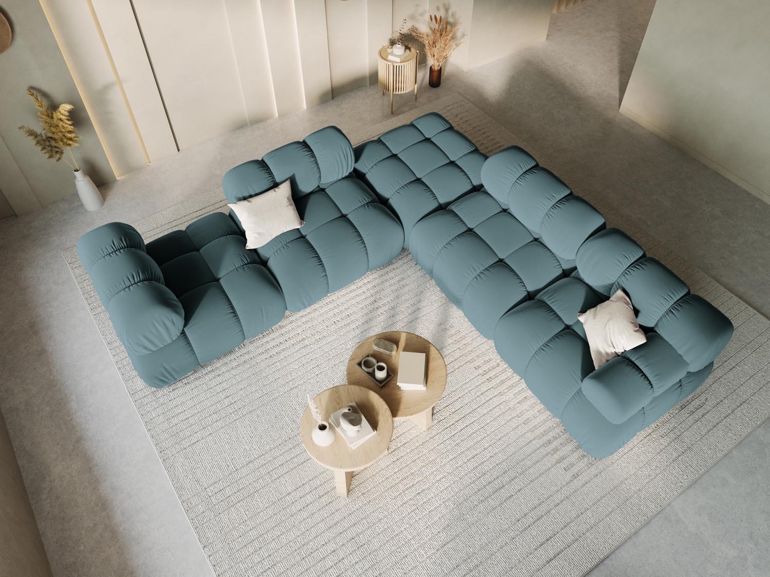 Elegantes Bellis Velour Modul rechts 1 Sitzer in Türkis, ideal für stilvolle Wohnräume. Teil der modulares Sofa-Kollektion von Micadoni.