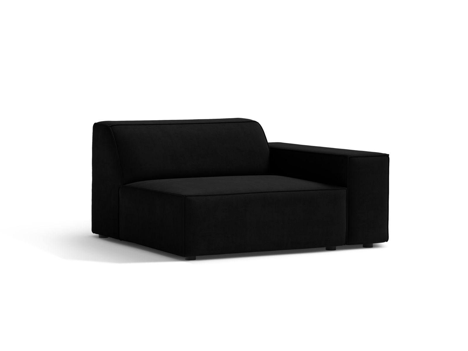 Elegantes 1-Sitzer Modul Rechts Jodie in hochwertigem Black-Bluvel, ideal für moderne Wohnkonzepte und gemütliche Entspannungsecken.