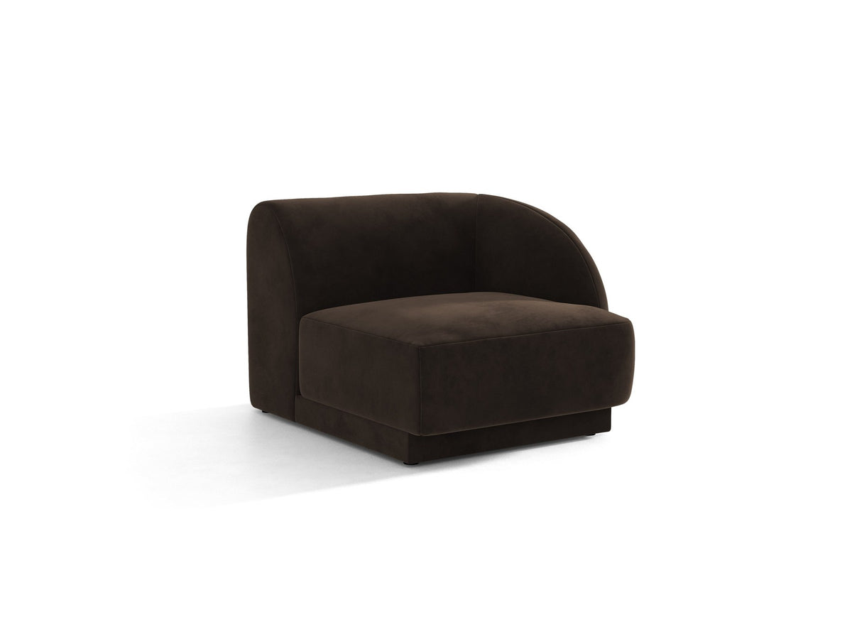 Miley Einsitzer von Micadoni: modulares Sofa-Modul in Dunkelbeige mit Stoffbezug Bluvel 30, schwarzen Kunststoffbeinen und gepolsterter Rückenlehne.
