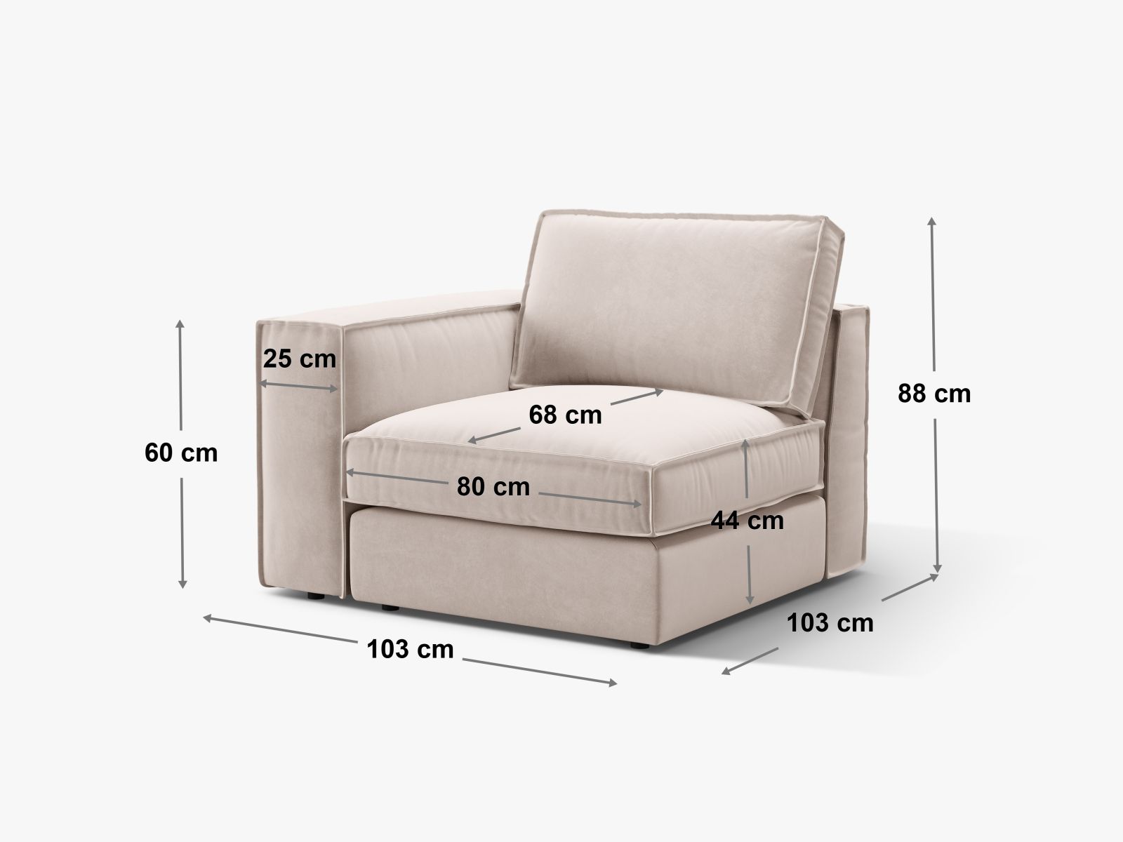 Elegantes 1-Sitzer Modul rechts in modernem Grau, ideal für kreative Sofa-Arrangements und stilvolle Einrichtungsideen.