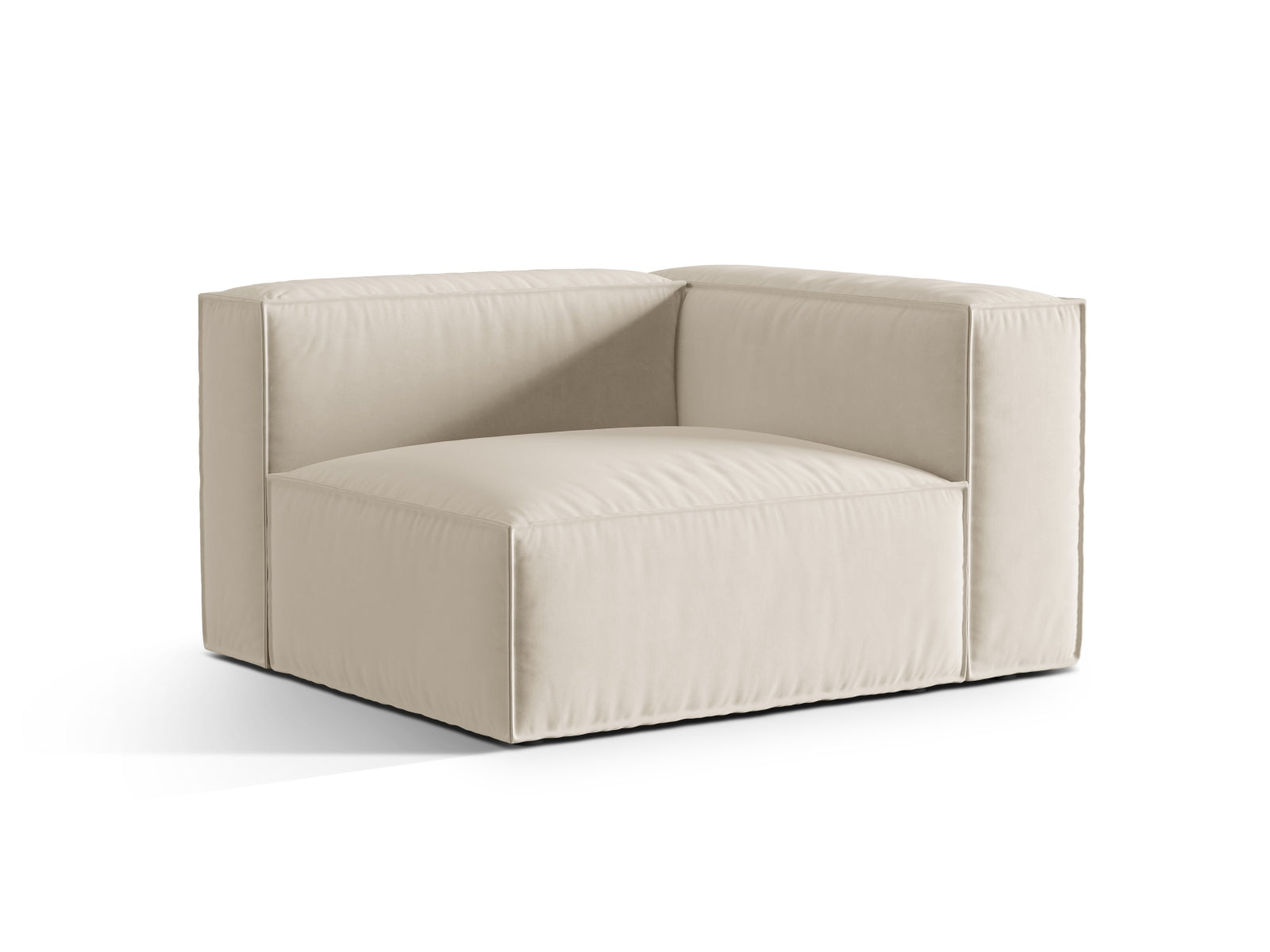 Elegantes Nuria Velour Sofa in Beige, 1-Sitzer, rechtsseitig, ideal für moderne Wohnräume, erhältlich bei KAQTU Design AG.