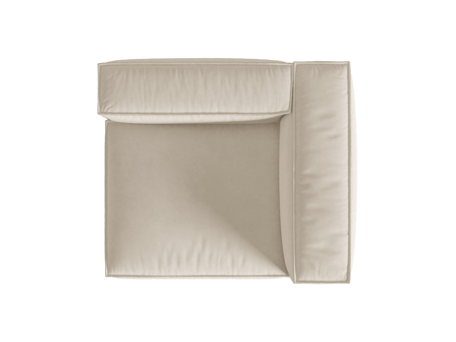 Elegantes Nuria Velour Sofa in zartem Beige, 1-Sitzer, rechtsseitig, ideal für moderne Wohnräume und vielseitige Gestaltungsmöglichkeiten.