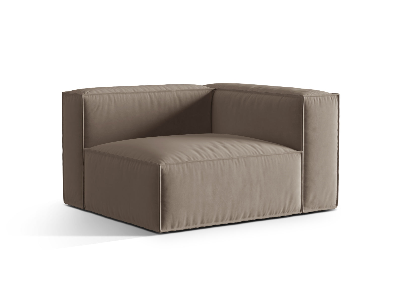 Elegantes Nuria Velour Modular Sofa, 1 Sitzer rechts in warmem Grau, ideal für stilvolle Wohnräume. Hochwertige Verarbeitung von Micadoni.