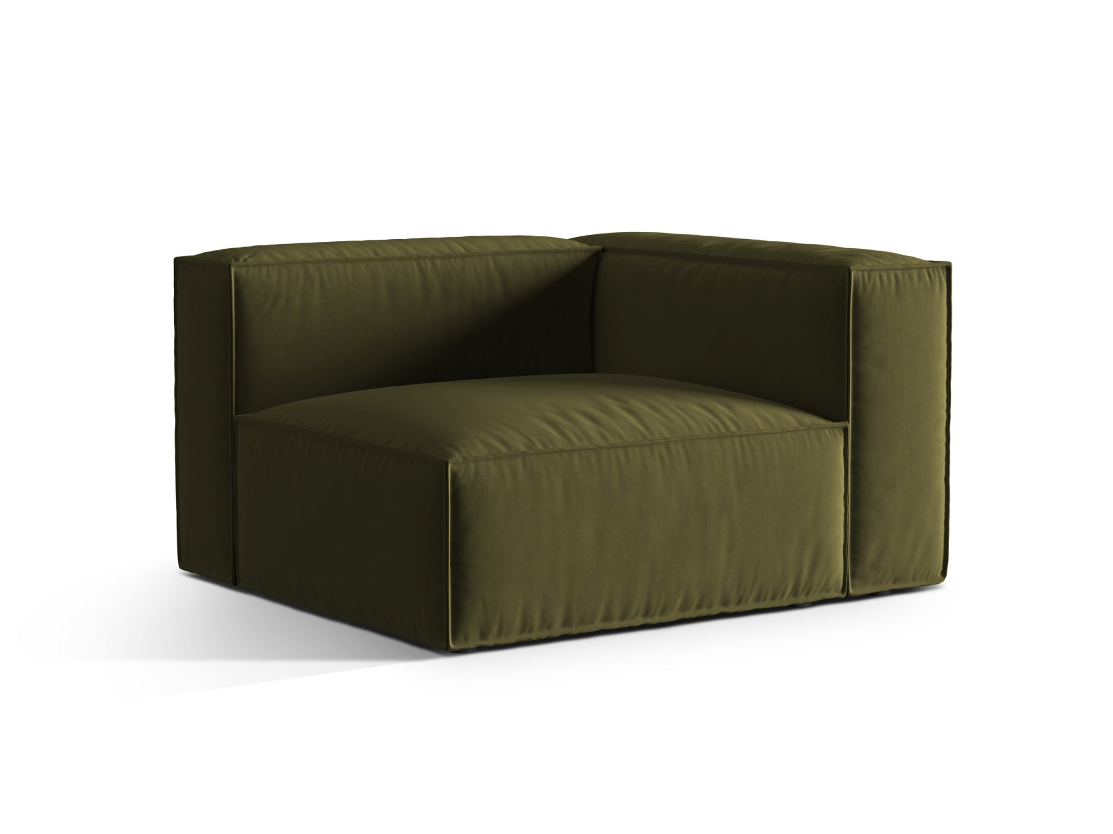 Elegantes Nuria Velour Modular Sofa, 1 Sitzer rechts in stilvollem Moosgrün, ideal für moderne Wohnräume. Hochwertige Verarbeitung von Micadoni.