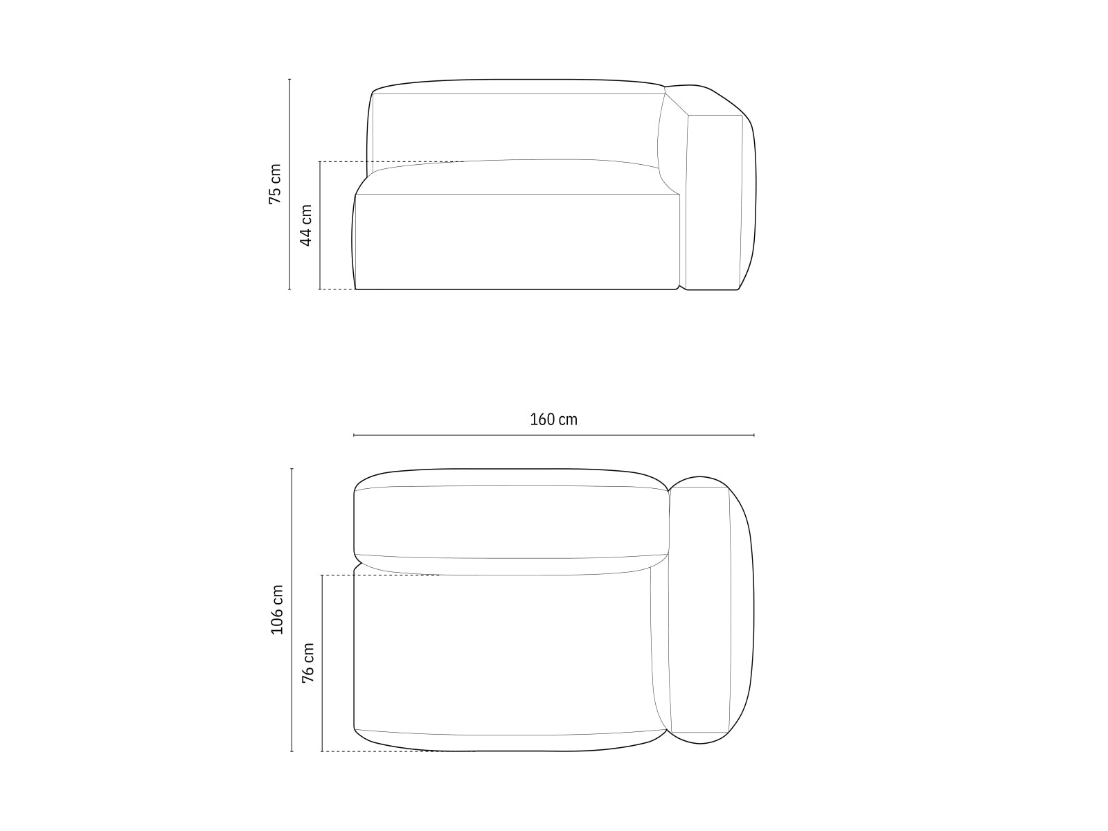 Eleganter rechter 1-Sitzer des Martina Moduls in trendigem Petrol, ideal für moderne Wohnräume und entspannende Rückzugsorte.