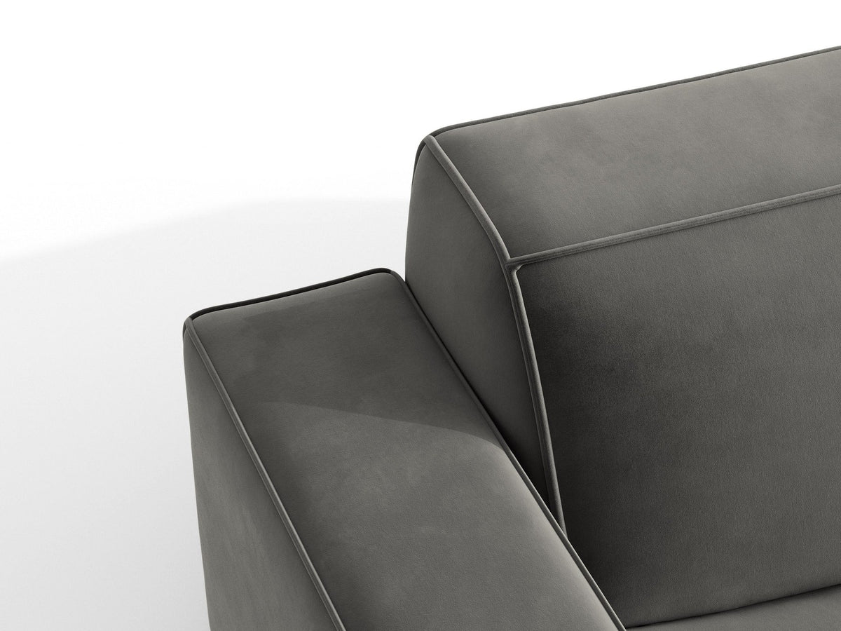 Modulares Sofa Jodie von Micadoni in leichtem Beige, Venus Samtstoff, schwarzen Kunststoffbeinen, rechtsseitige Ausrichtung als Eckmodul.