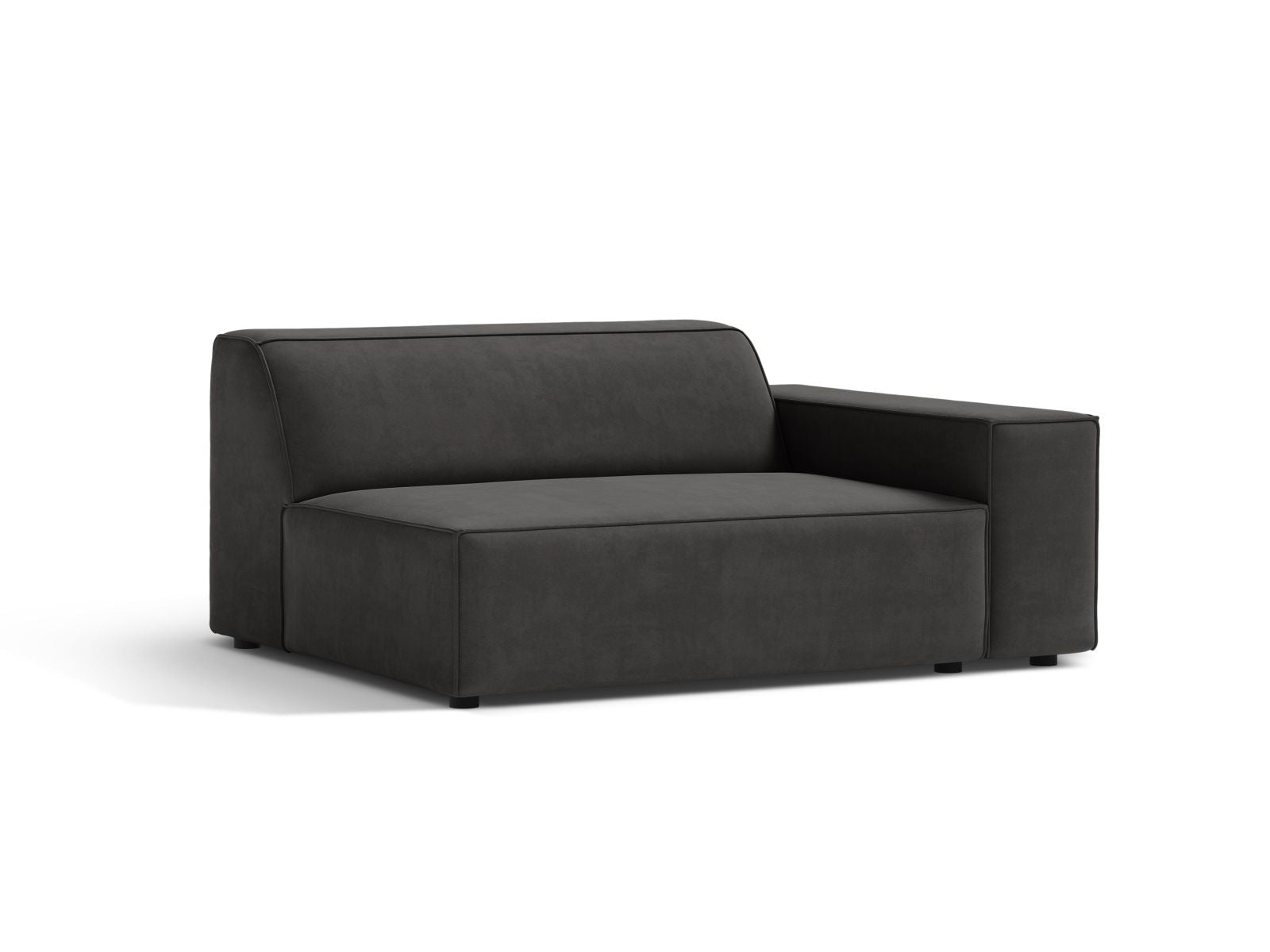 Elegantes 1-Sitzer Modul Rechts Jodie in stilvollem Grey-Bluvel, ideal für moderne Wohnräume und vielseitige Sofa-Kombinationen.