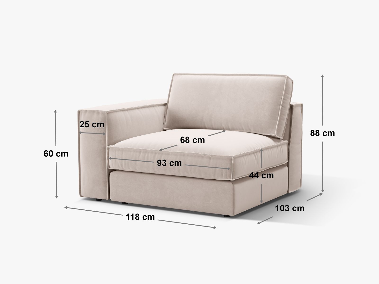Rechtsseitiges 1-Sitzer Modul Pola in Beige von Micadoni, stilvoll und vielseitig, ideal zur Erweiterung Ihres modularen Sofas.