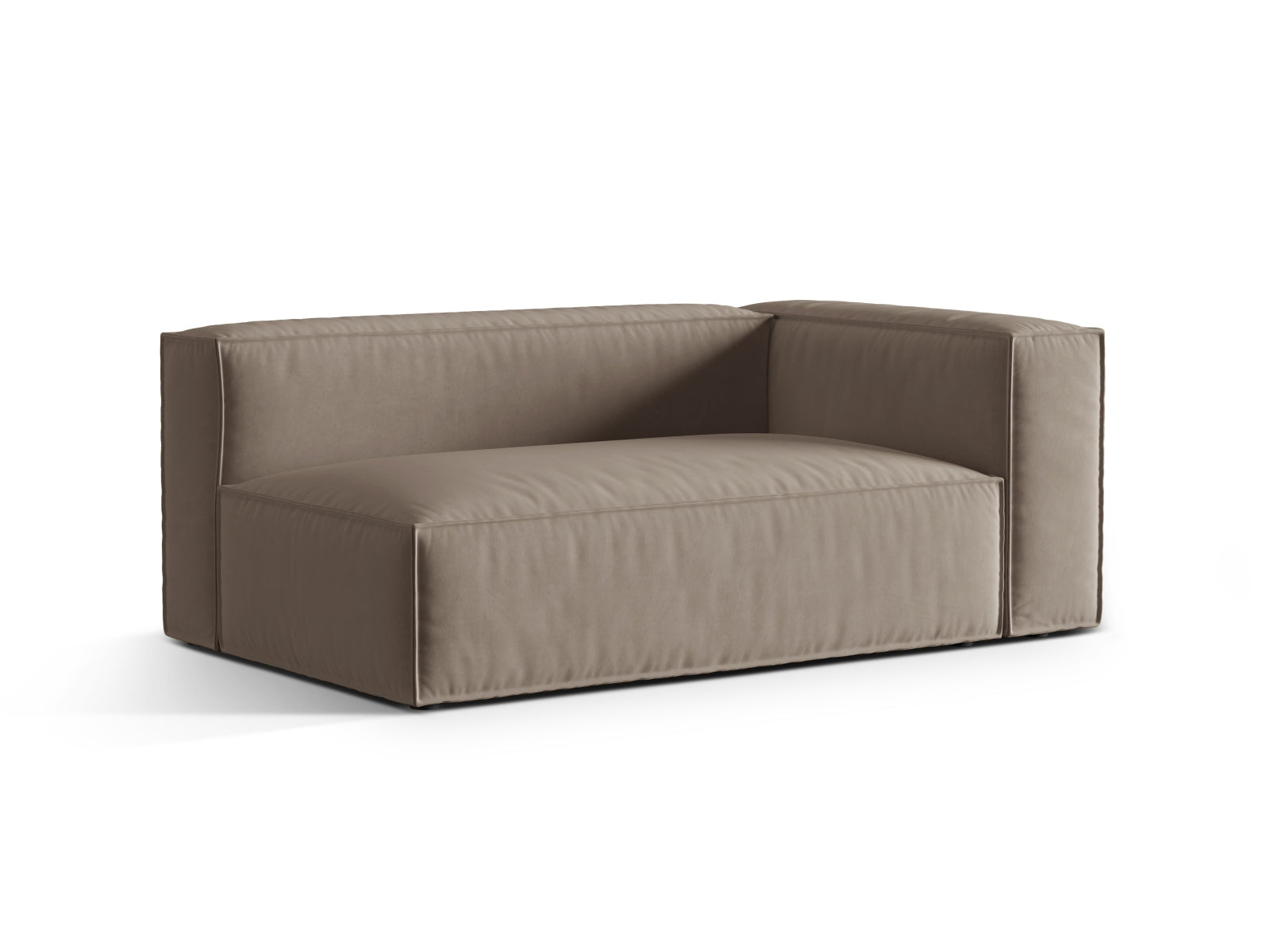 Elegantes Nuria Velour Modular Sofa in Warm Grey, 3-Sitzer, rechtsseitig, ideal für stilvolle Wohnräume, erhältlich bei KAQTU Design AG.