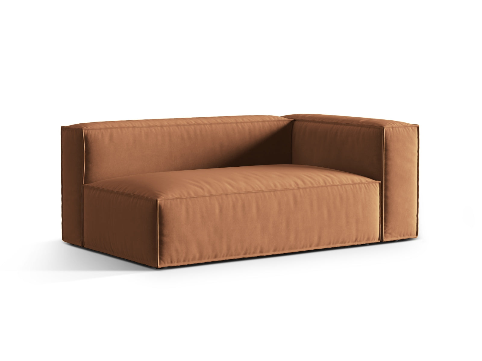 Elegantes Nuria Velour Modular Sofa in Honigfarbe, 3-Sitzer, rechtsseitig, ideal für stilvolle Wohnräume.