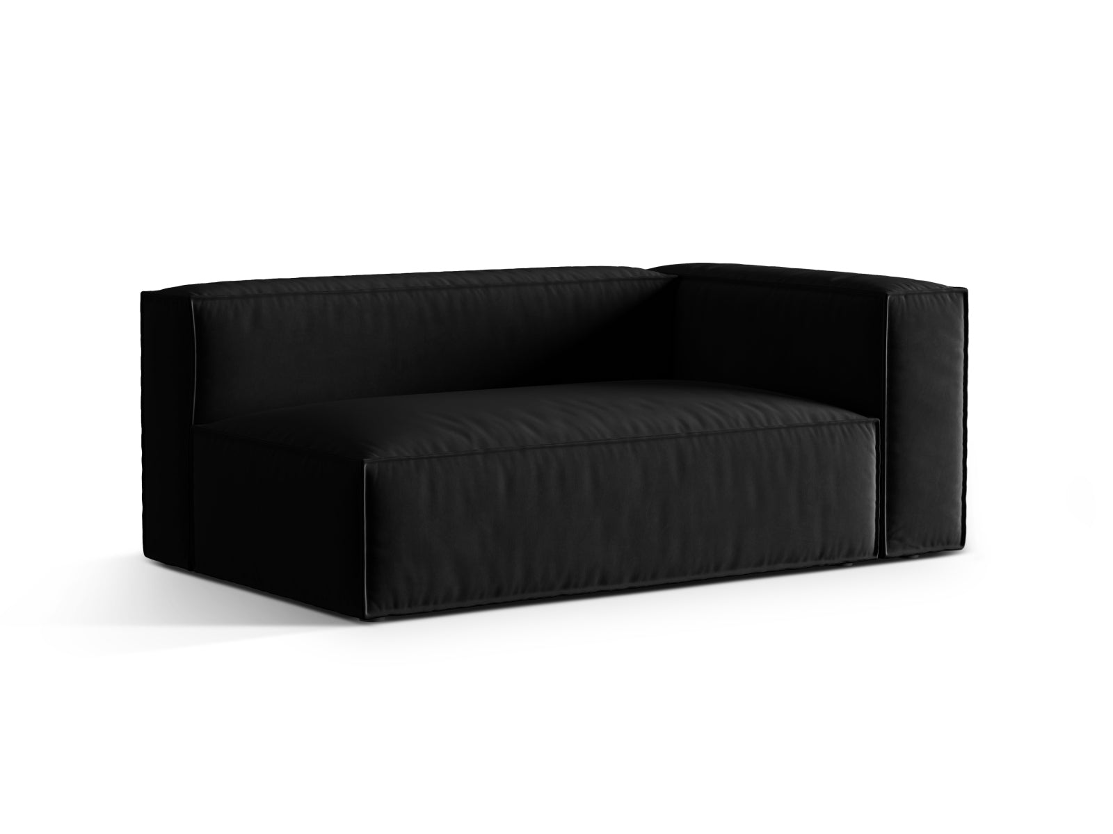Elegantes Nuria Velour Modular Sofa in Schwarz, 3-Sitzer, rechtsseitig, ideal für stilvolle Wohnräume, erhältlich bei KAQTU Design AG.