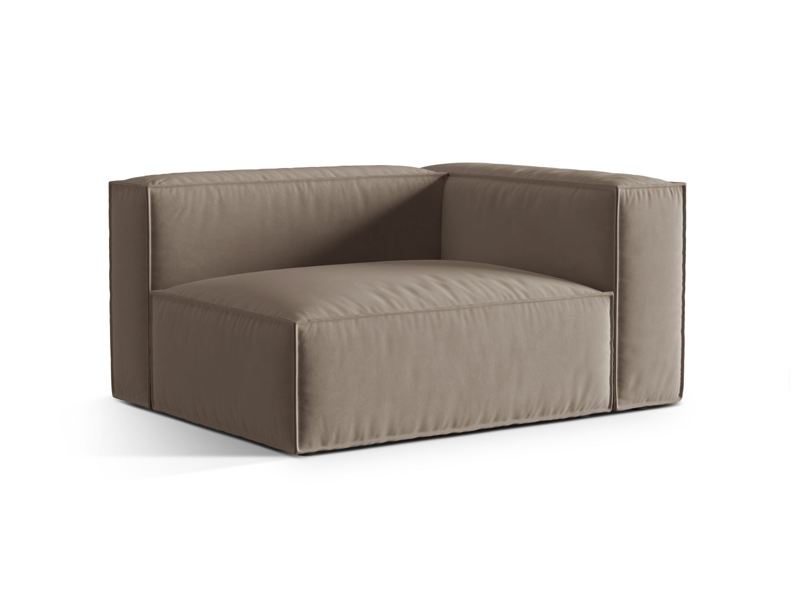 Elegantes Nuria Velour Modular Sofa rechts 2 Sitzer in warmem Grau, ideal für stilvolle Wohnräume, erhältlich bei KAQTU Design AG.