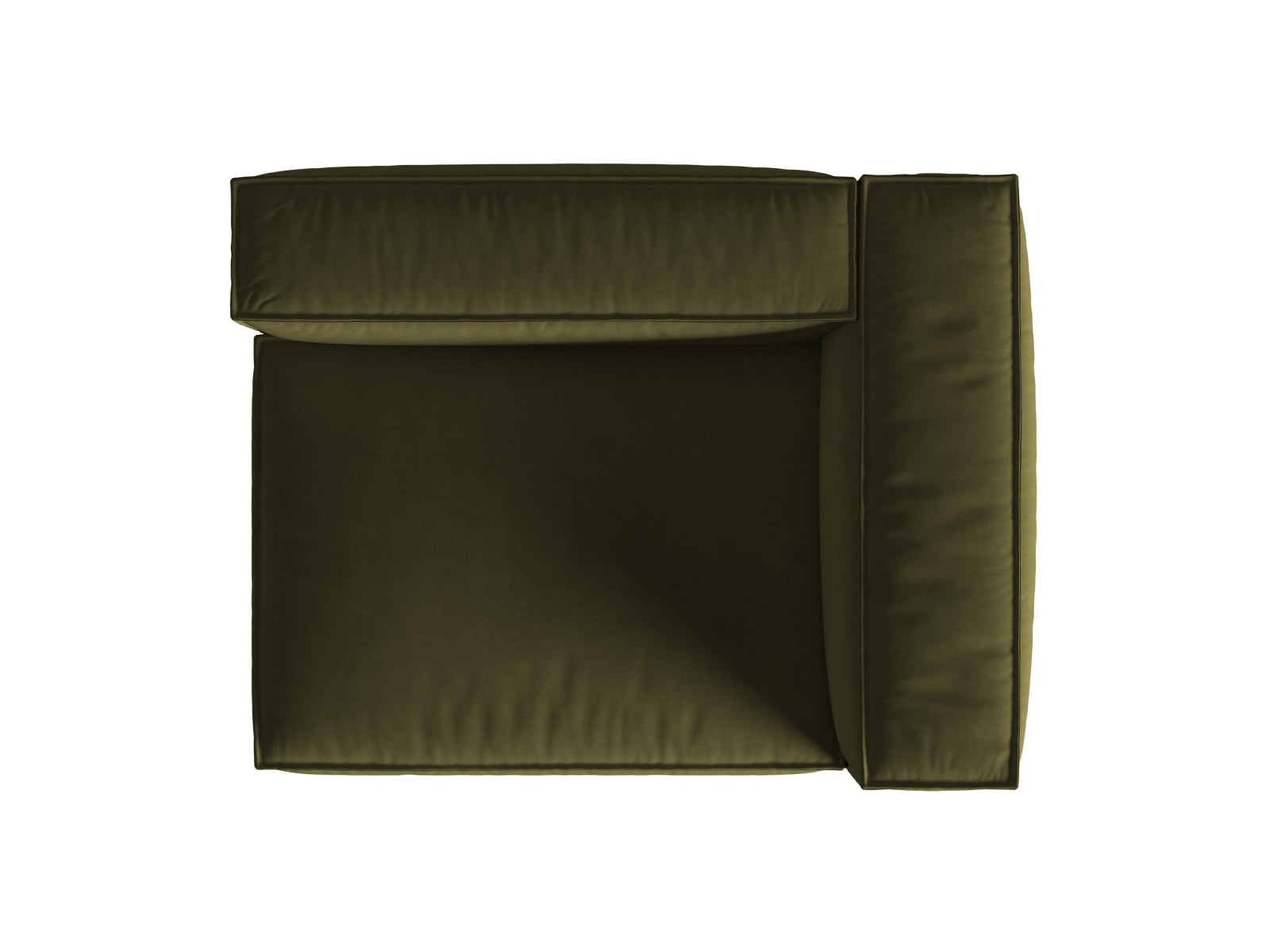 Elegantes Nuria Velour Modular Sofa in Moosgrün, 2-Sitzer mit rechter Armlehne, ideal für stilvolle Wohnräume und gemütliche Entspannung.