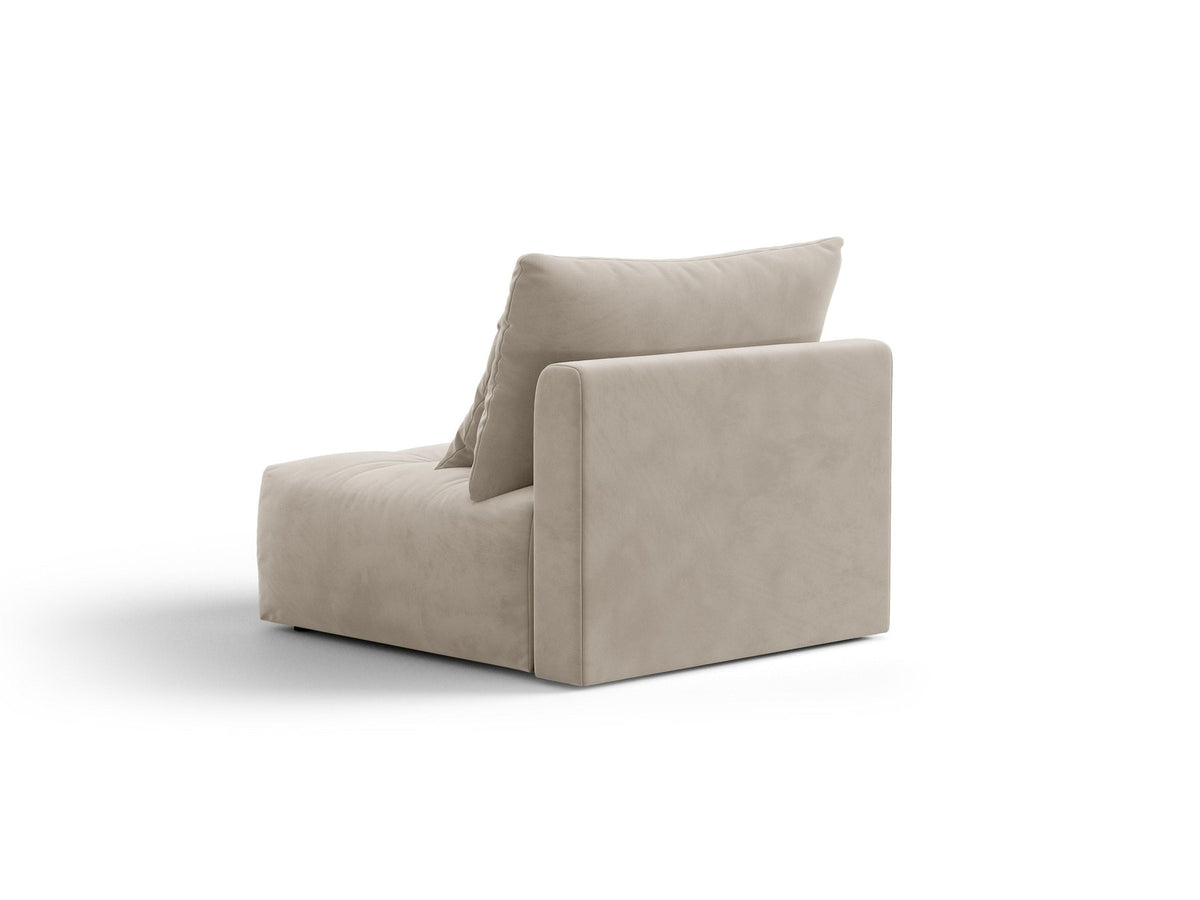 Armloses Sofa-Modul der Serie Bloom von Micadoni mit beigefarbenem Samtbezug Casino Pearl und schwarzen Kunststoffbeinen.