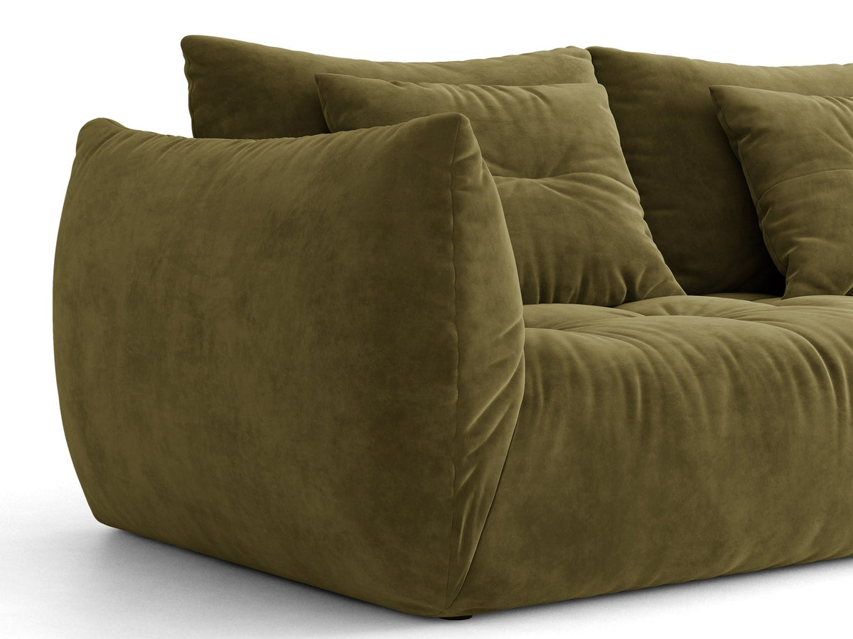 Armloses Sofa-Modul der Serie Bloom von Micadoni mit beigefarbenem Samtbezug Casino Pearl und schwarzen Kunststoffbeinen.