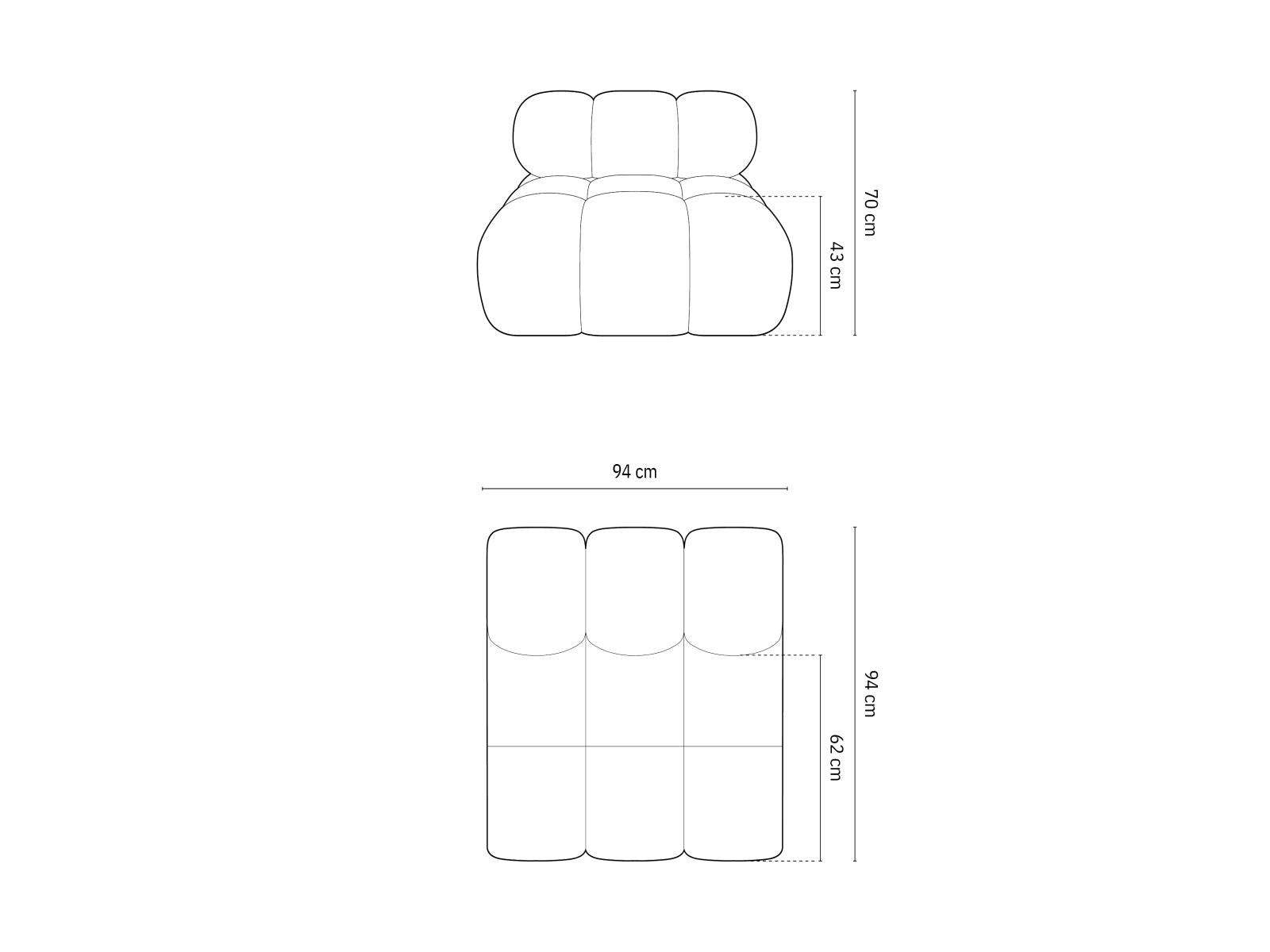 Eleganter Bellis Modul Armless 1 Sitzer in klassischem Schwarz, ideal für moderne Wohnkonzepte und entspannende Sitzgelegenheiten.