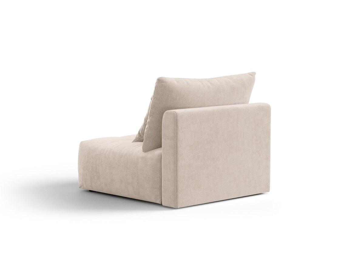 Armloses Sofa-Modul der Serie Bloom von Micadoni mit beigefarbenem Samtbezug Casino Pearl und schwarzen Kunststoffbeinen.