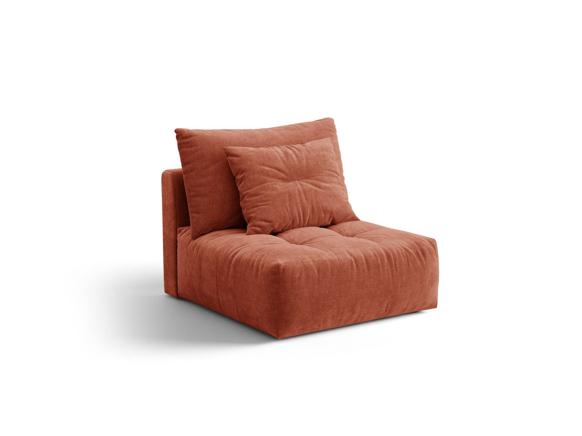 Armloses Sofa-Modul der Serie Bloom von Micadoni mit beigefarbenem Samtbezug Casino Pearl und schwarzen Kunststoffbeinen.