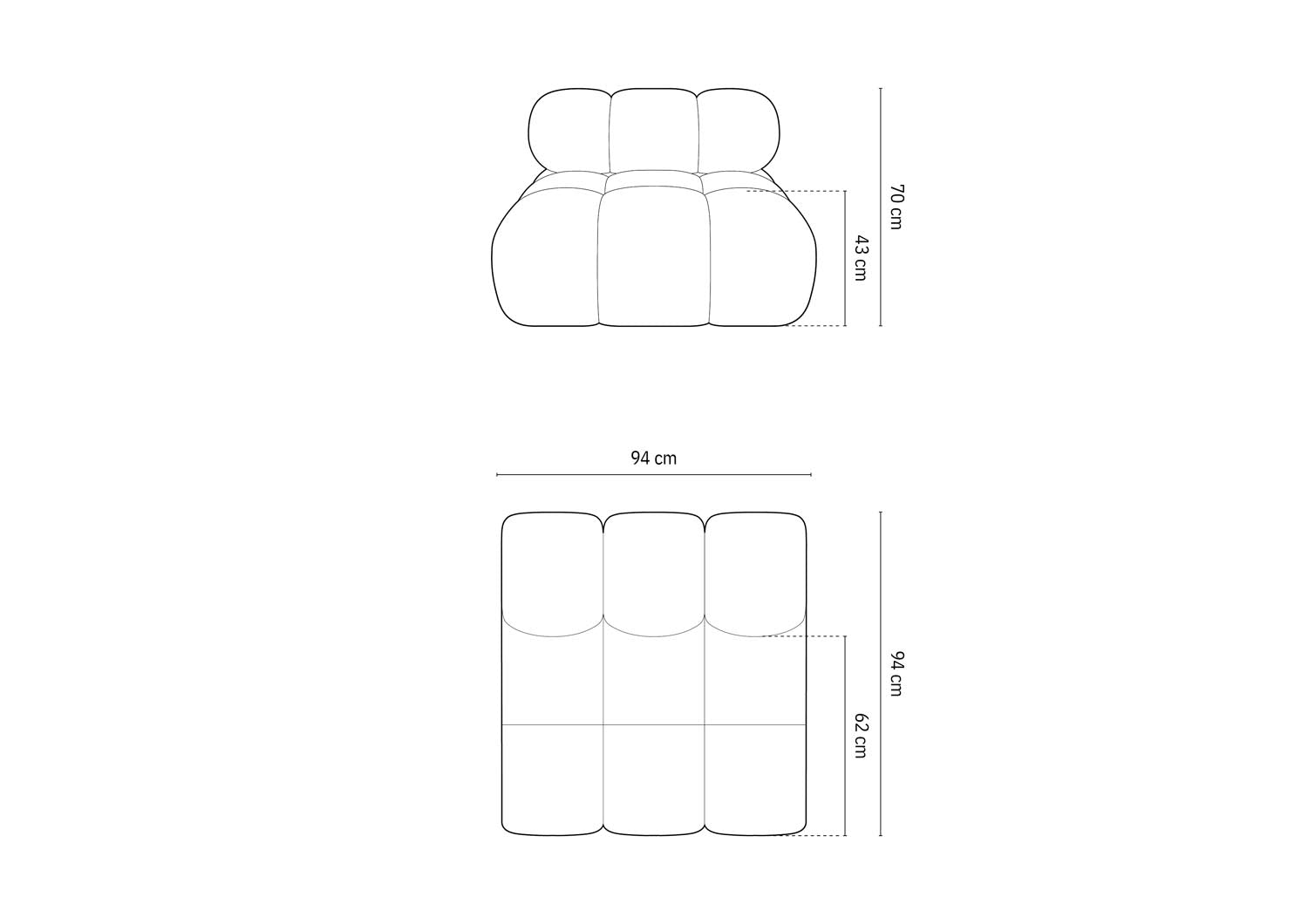 Eleganter Bellis Modul Armless 1 Sitzer in klassischem Graphit, ideal für moderne Wohnkonzepte und gemütliche Entspannungsbereiche.
