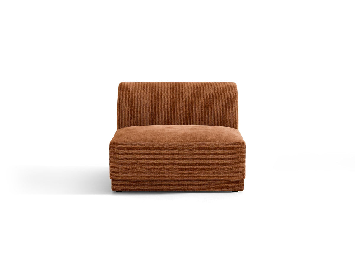 Einsitzer-Modul des Miley Sofas von Micadoni in Dunkelbeige, bezogen mit samtartigem Bluvel-Stoff, mit schwarzen Kunststofffüssen.