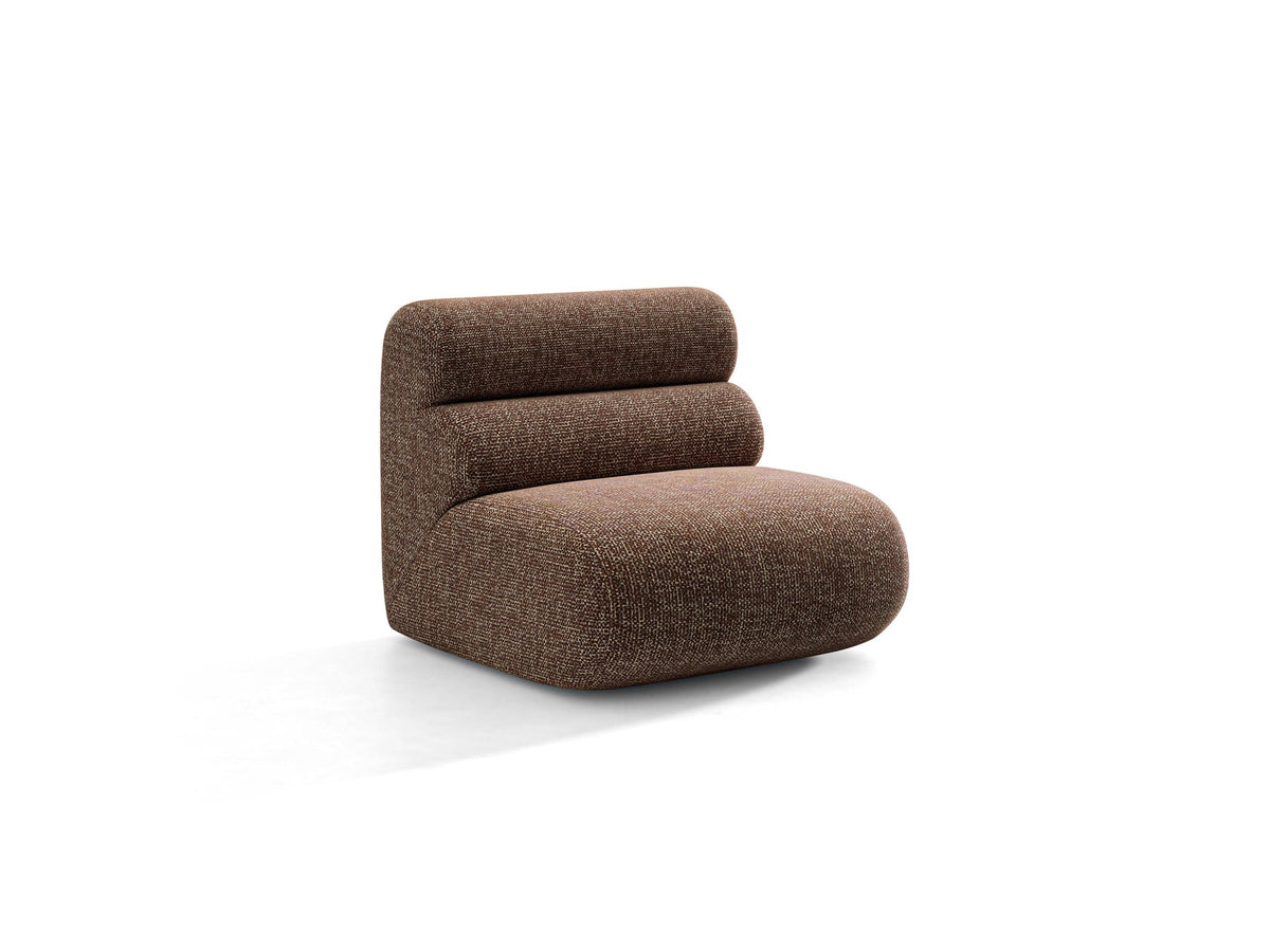 Armloses Samtmodul-Sofaelement Neo von Micadoni in dunklem Olivgrün, mit schwarzen Kunststoffbeinen, Teil eines modularen Sofasystems.