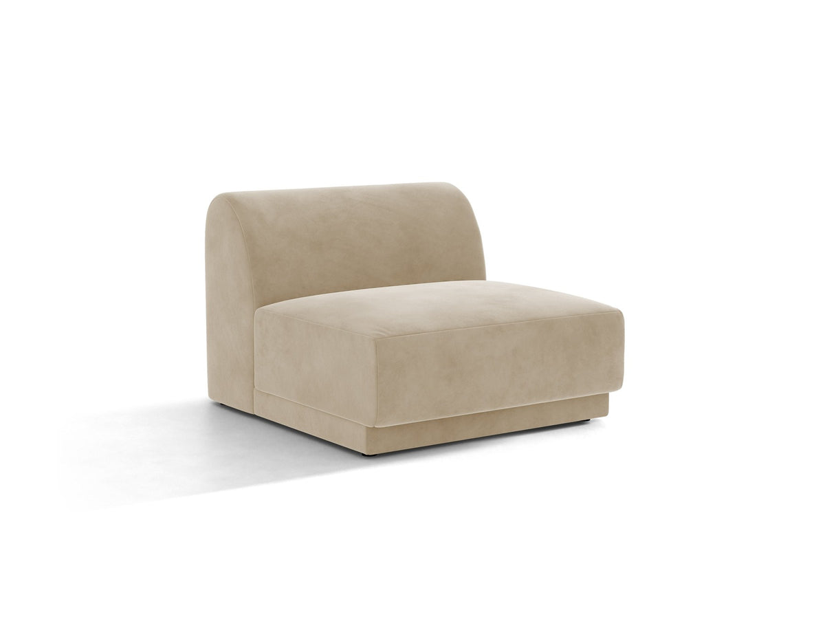 Einsitzer-Modul des Miley Sofas von Micadoni in Dunkelbeige, bezogen mit samtartigem Bluvel-Stoff, mit schwarzen Kunststofffüssen.