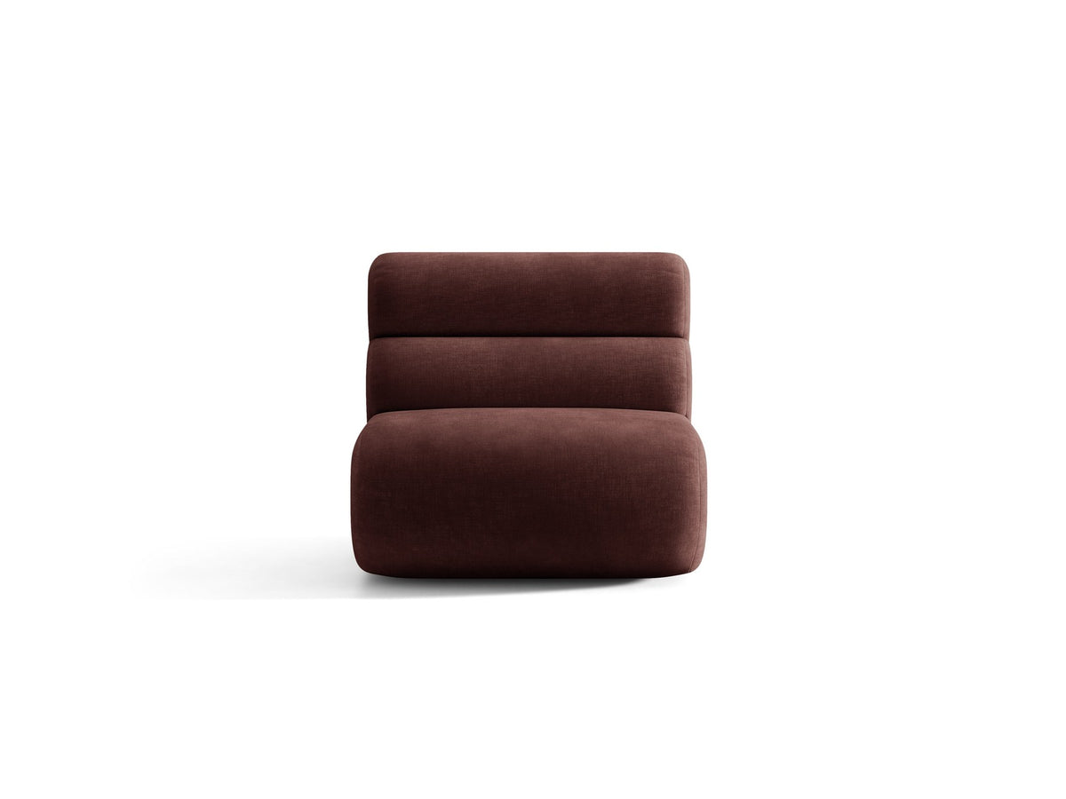 Armloses Samtmodul-Sofaelement Neo von Micadoni in dunklem Olivgrün, mit schwarzen Kunststoffbeinen, Teil eines modularen Sofasystems.