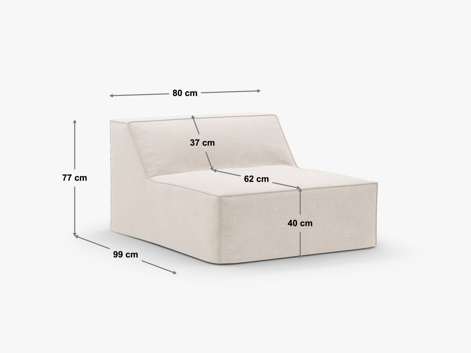 Beige Jodie Modul Armless 1 Sitzer von Micadoni, stilvolles Sofa-Element ohne Armlehnen, ideal für moderne Wohnkonzepte und individuelle Arrangements.