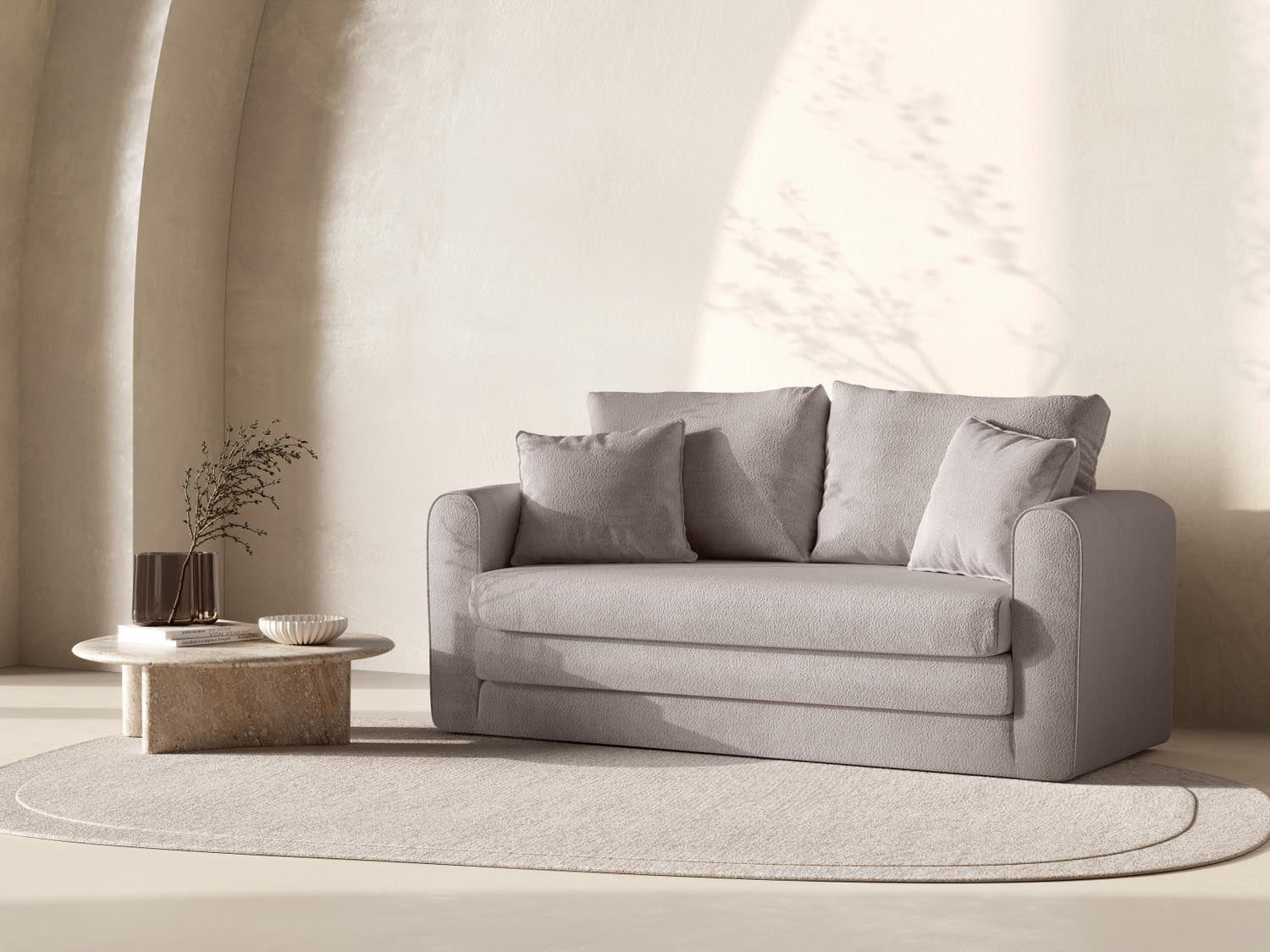 Gemütliches Lido Sofa in Warm Grey mit Schlaffunktion, ideal für kleine Räume und stilvolle Einrichtung. Perfekt für entspannte Abende.