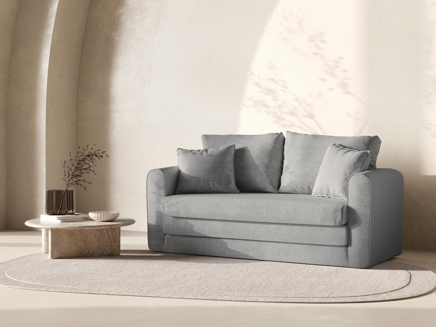 Stylisches Lido 2-Sitzer Sofa mit Schlaffunktion in Grau und Koralle, ideal für moderne Wohnräume und Gästezimmer.