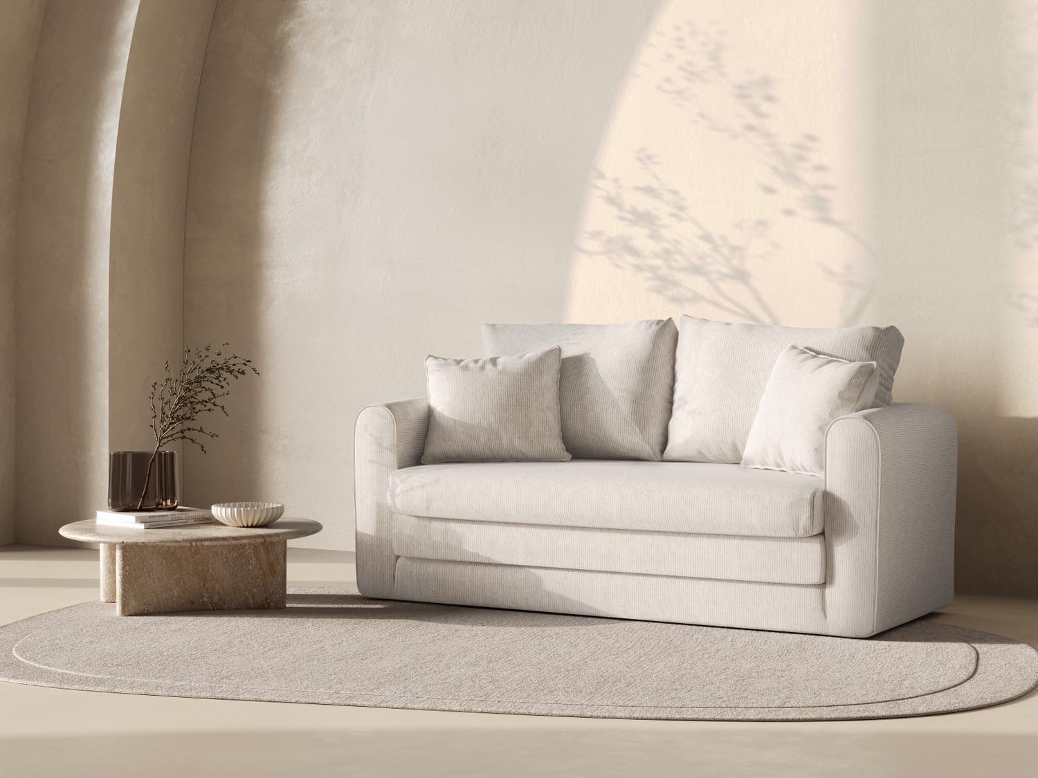 Gemütliches Lido 2-Sitzer Sofa in hellem Beige, ideal als Bettsofa für entspannte Nächte und stilvolle Wohnräume.