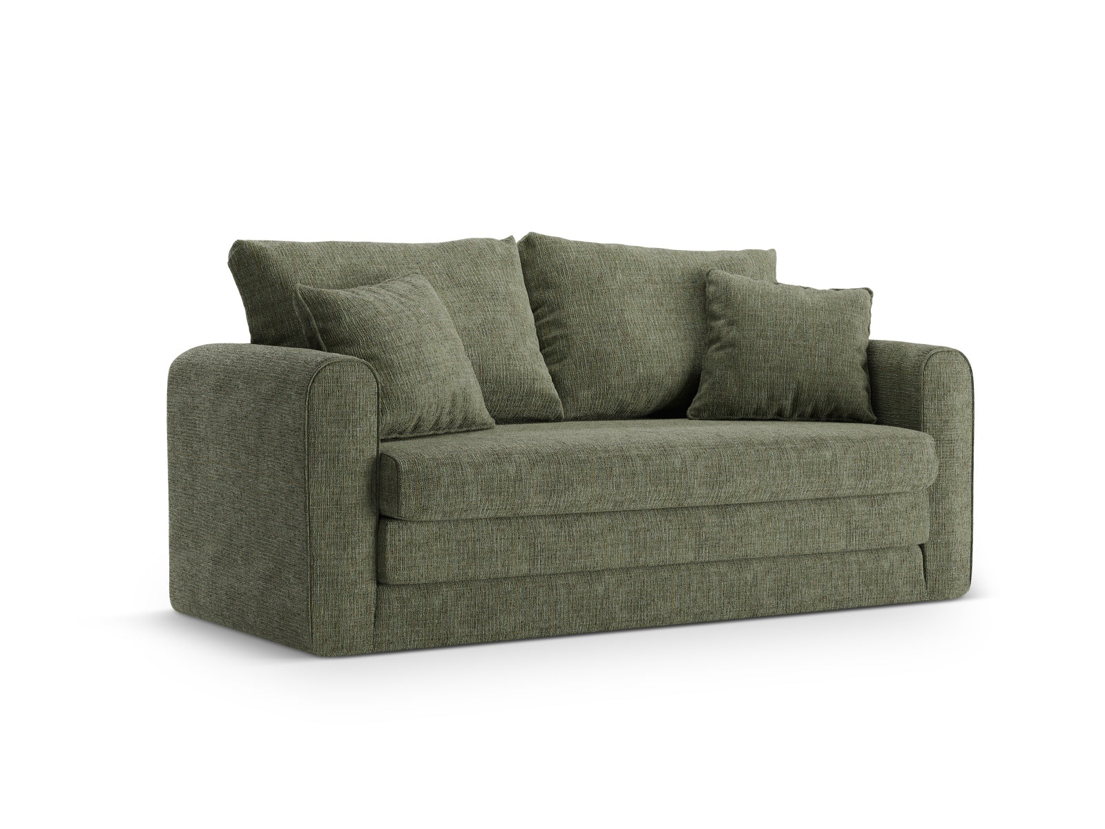 Modernes 2-Sitzer Bettsofa Lido in Olivgrün von Micadoni, perfekt für kleine Räume und vielseitige Nutzung als Schlafgelegenheit.