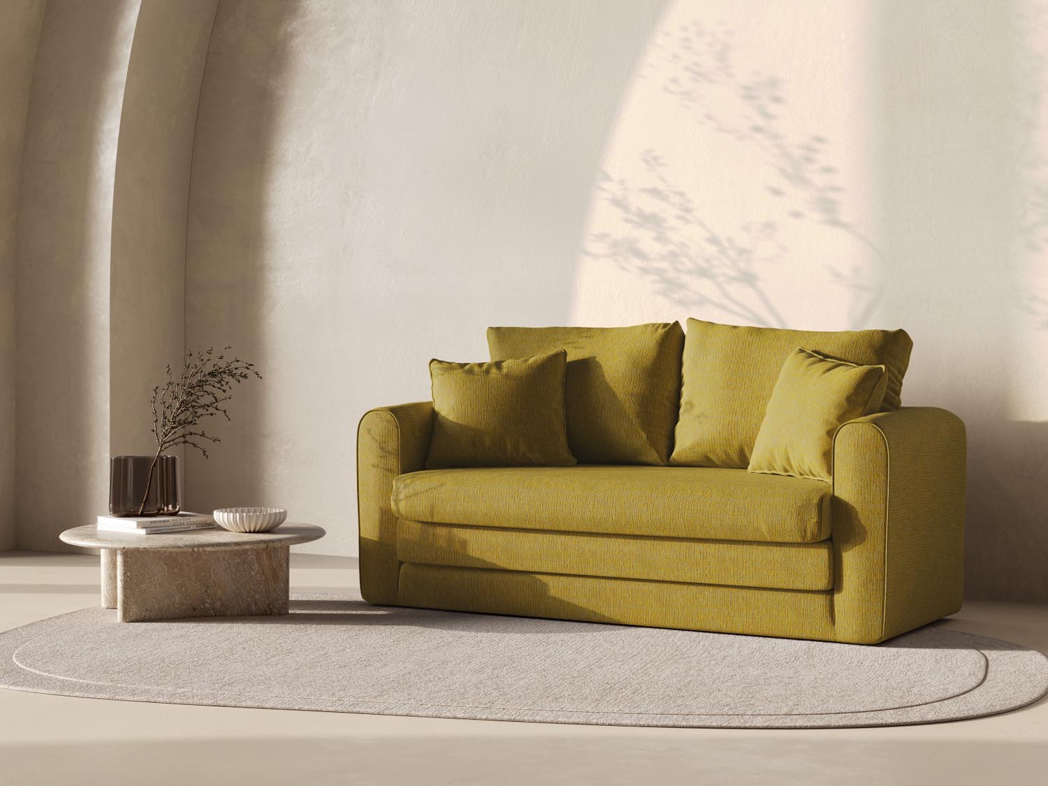 Gemütliches Lido 2-Sitzer Sofa mit Schlaffunktion in stilvollem Design, ideal für kleine Räume und entspannte Nächte.