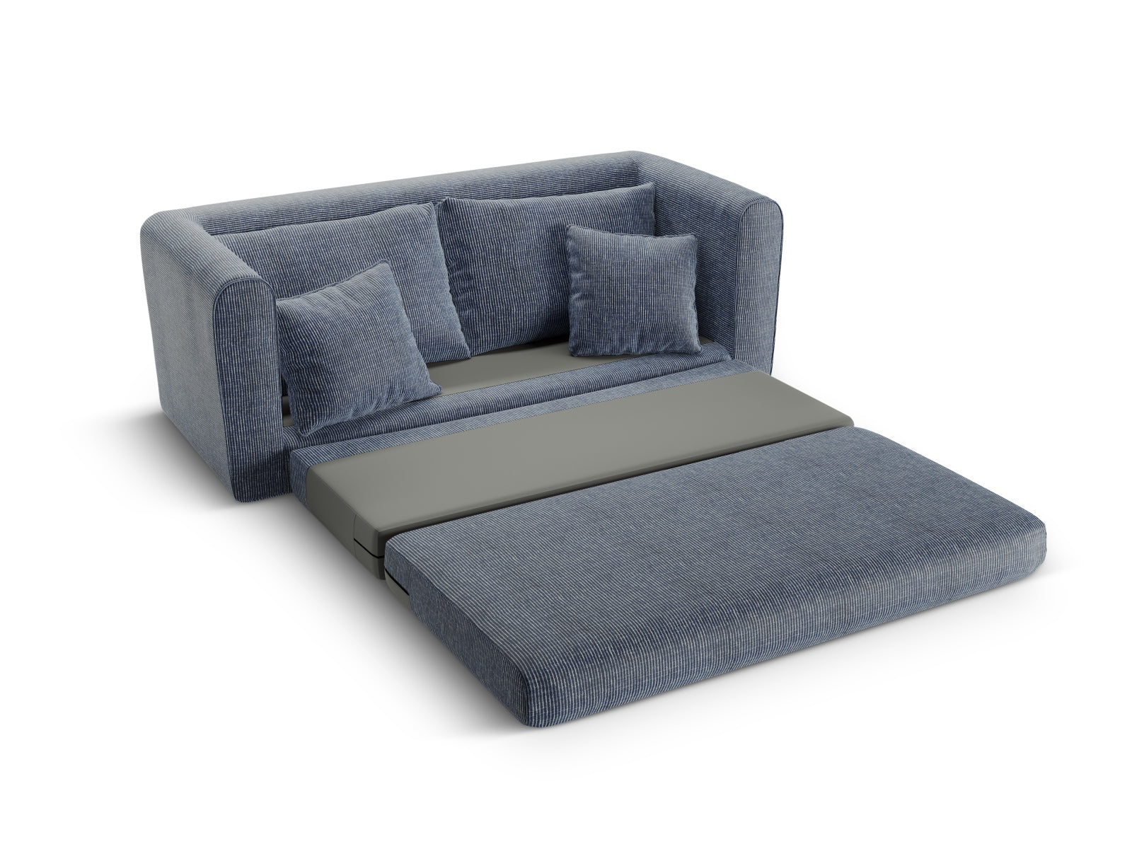 Elegantes Lido 2-Sitzer Sofa mit Schlaffunktion in Blue Melange-Baltimore, ideal für Wohnräume und Übernachtungsgäste.